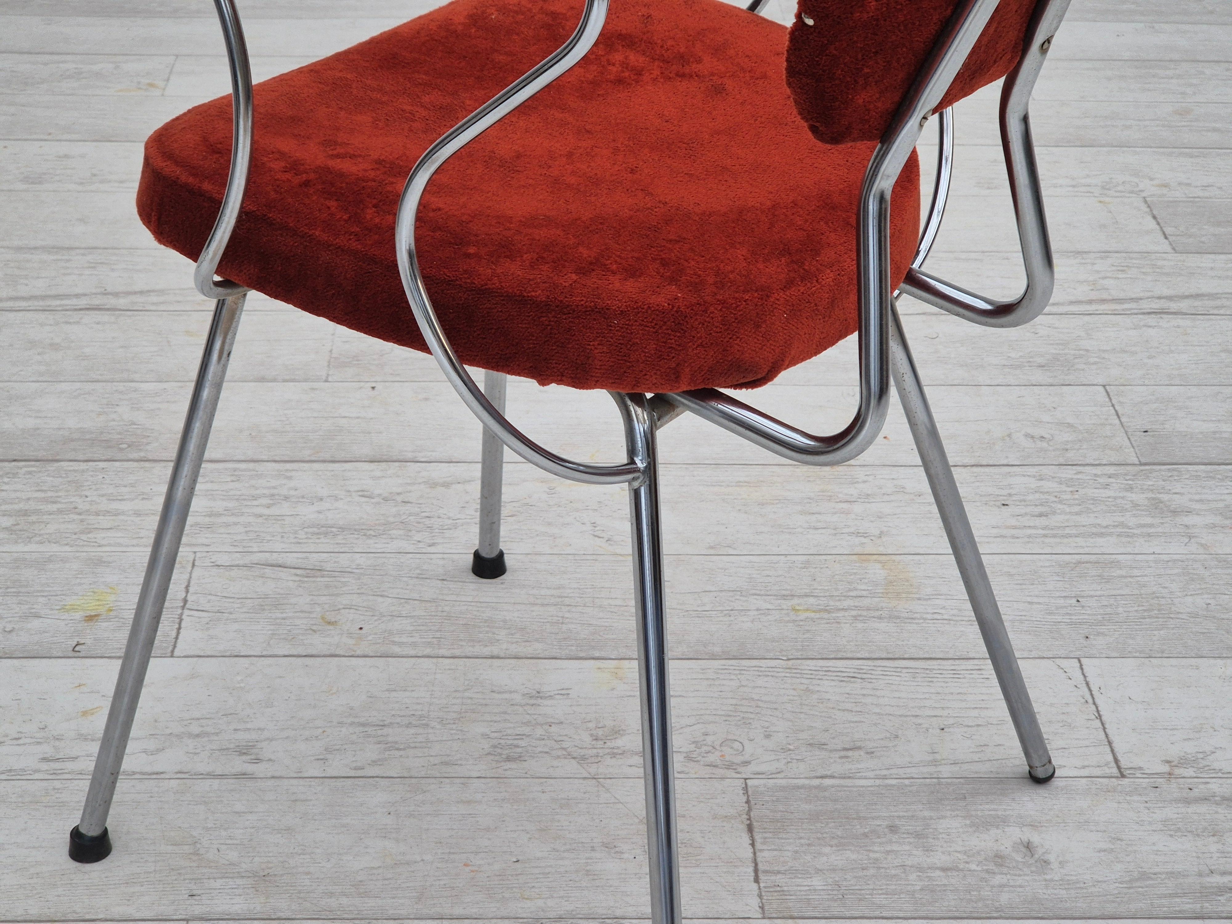 1960s, Danish armchair, original condition, teak wood armrests, chrome steel. For Sale 8