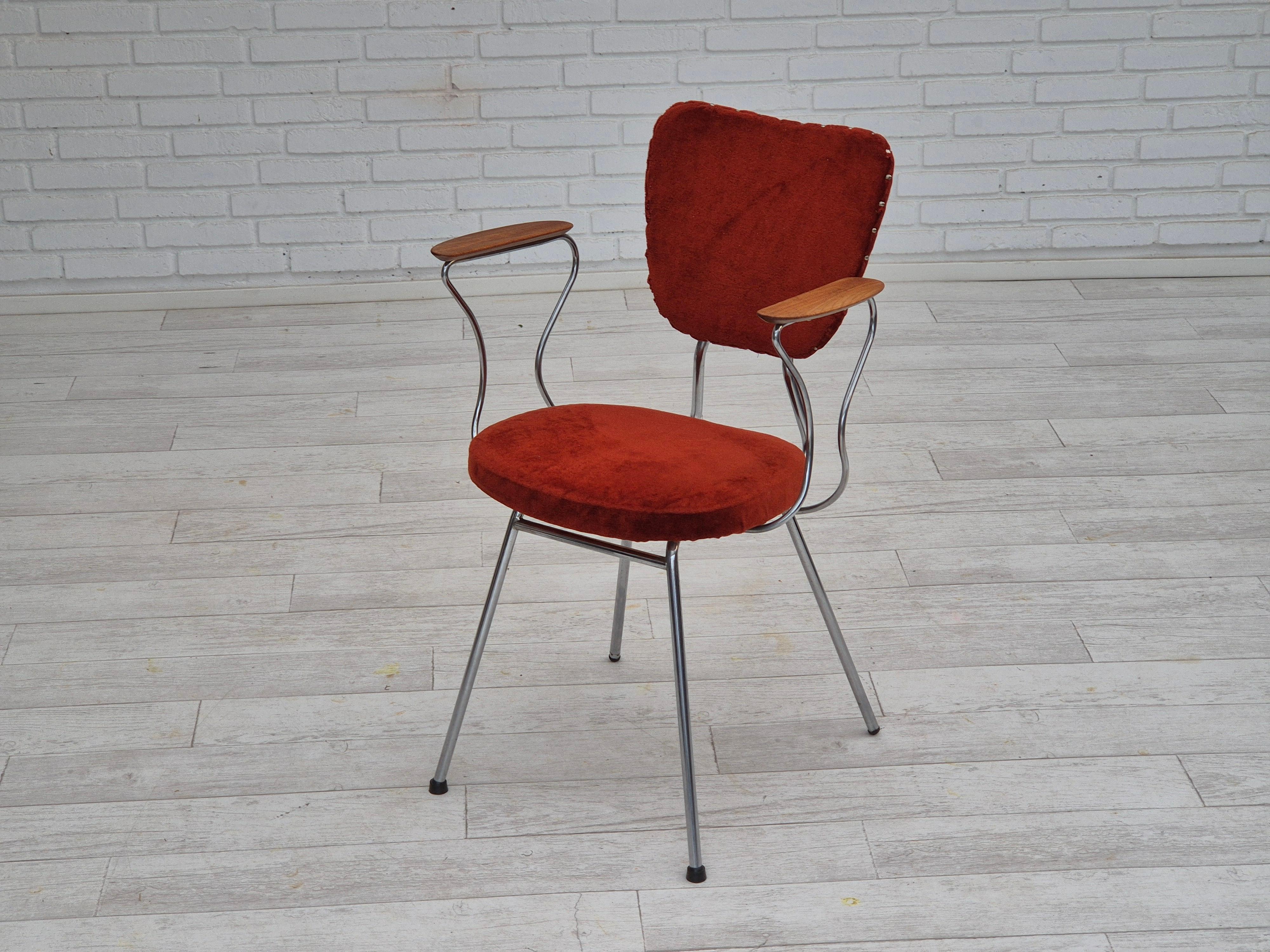 1960s, Danish armchair, original condition, teak wood armrests, chrome steel. For Sale 9