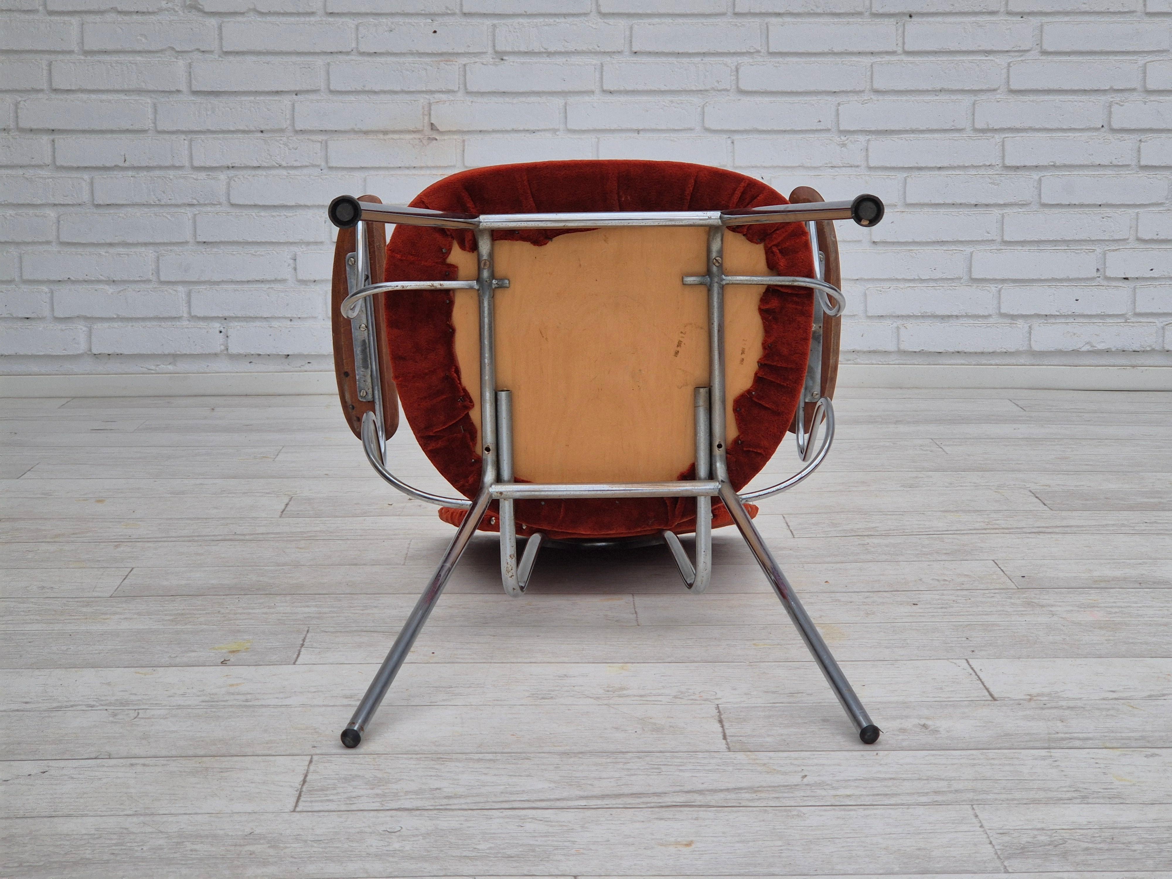 1960s, Danish armchair, original condition, teak wood armrests, chrome steel. For Sale 10