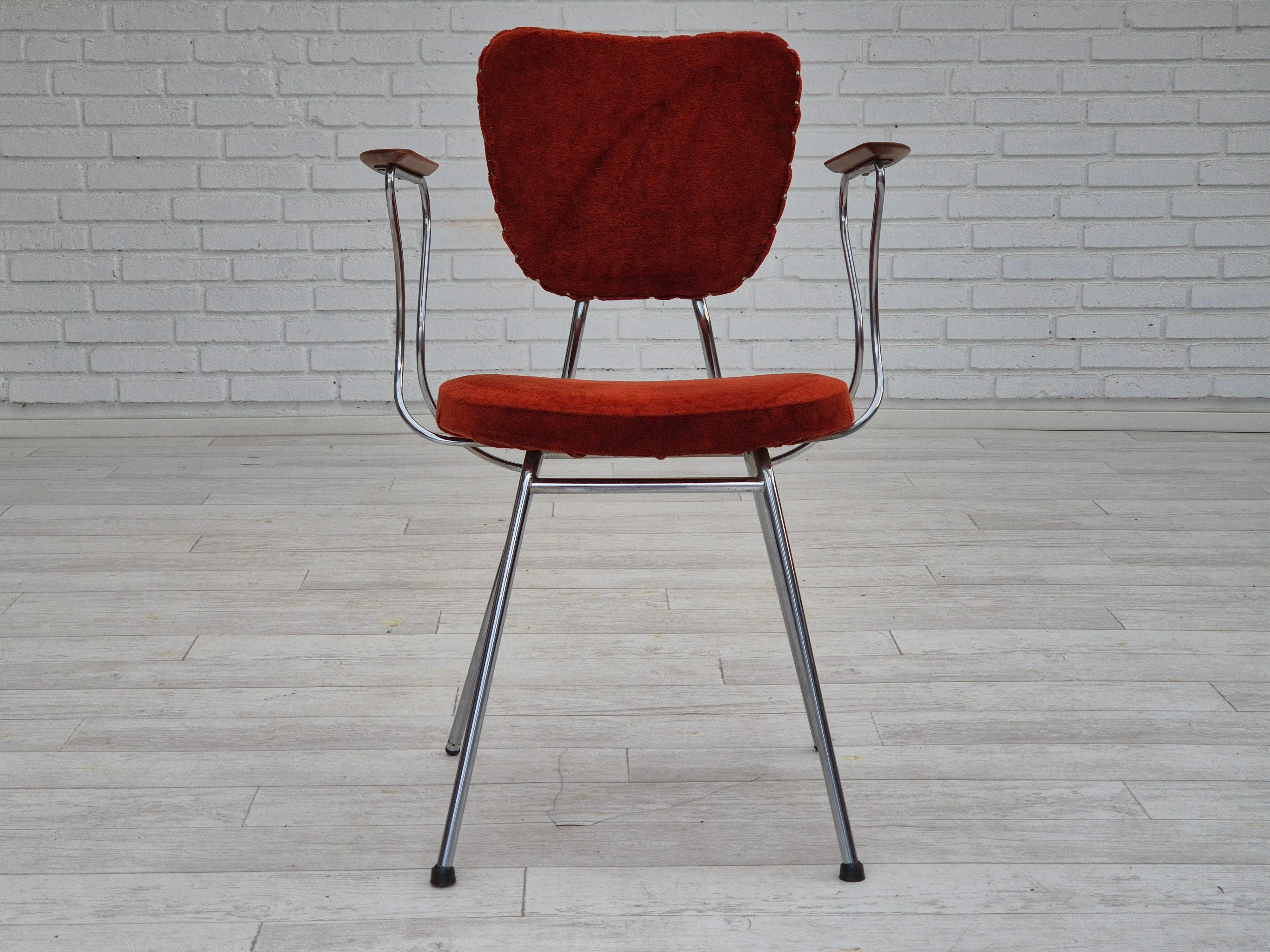 Scandinavian Modern 1960s, Danish armchair, original condition, teak wood armrests, chrome steel. For Sale