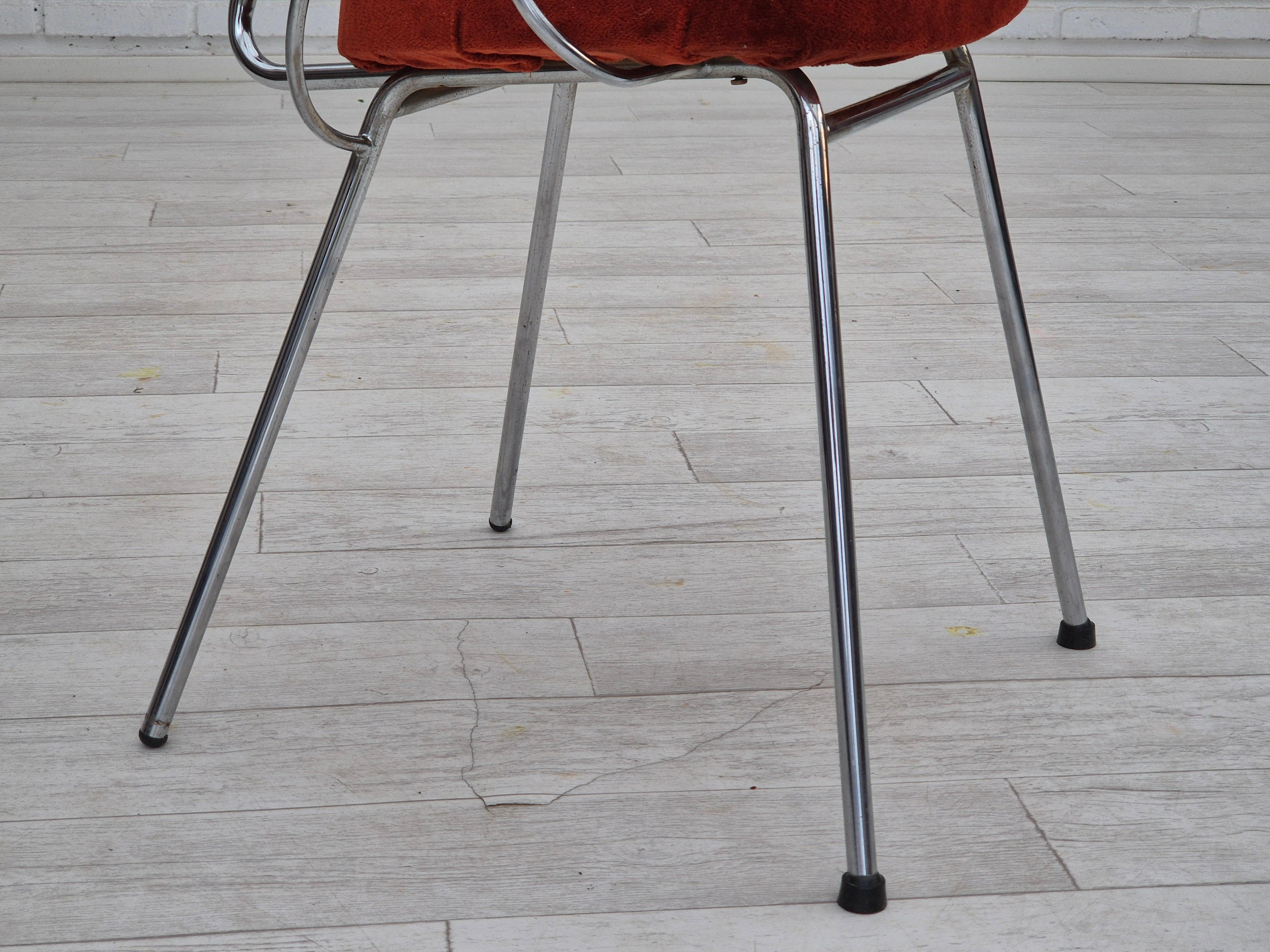 Mid-20th Century 1960s, Danish armchair, original condition, teak wood armrests, chrome steel. For Sale