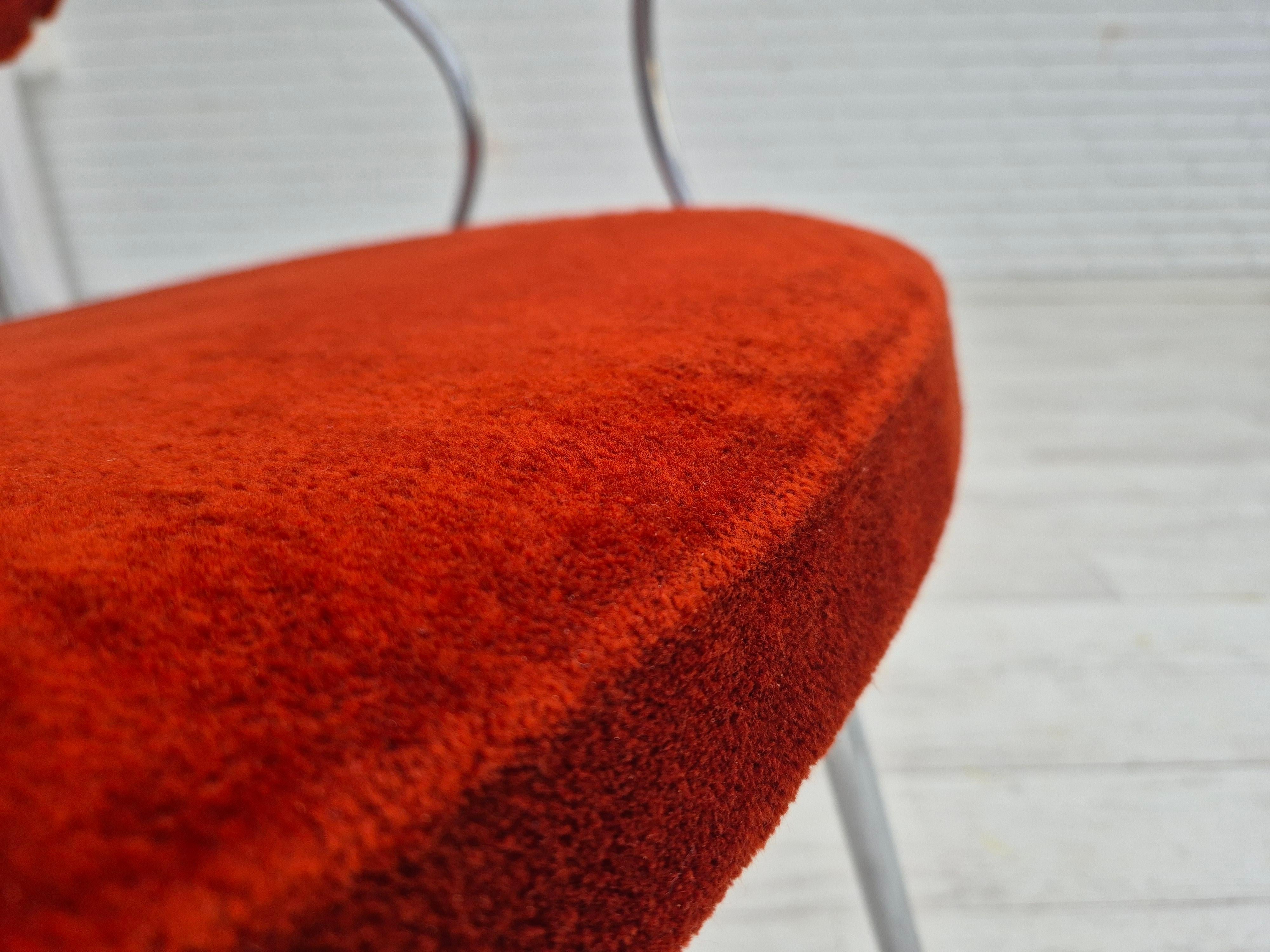 Steel 1960s, Danish armchair, original condition, teak wood armrests, chrome steel. For Sale