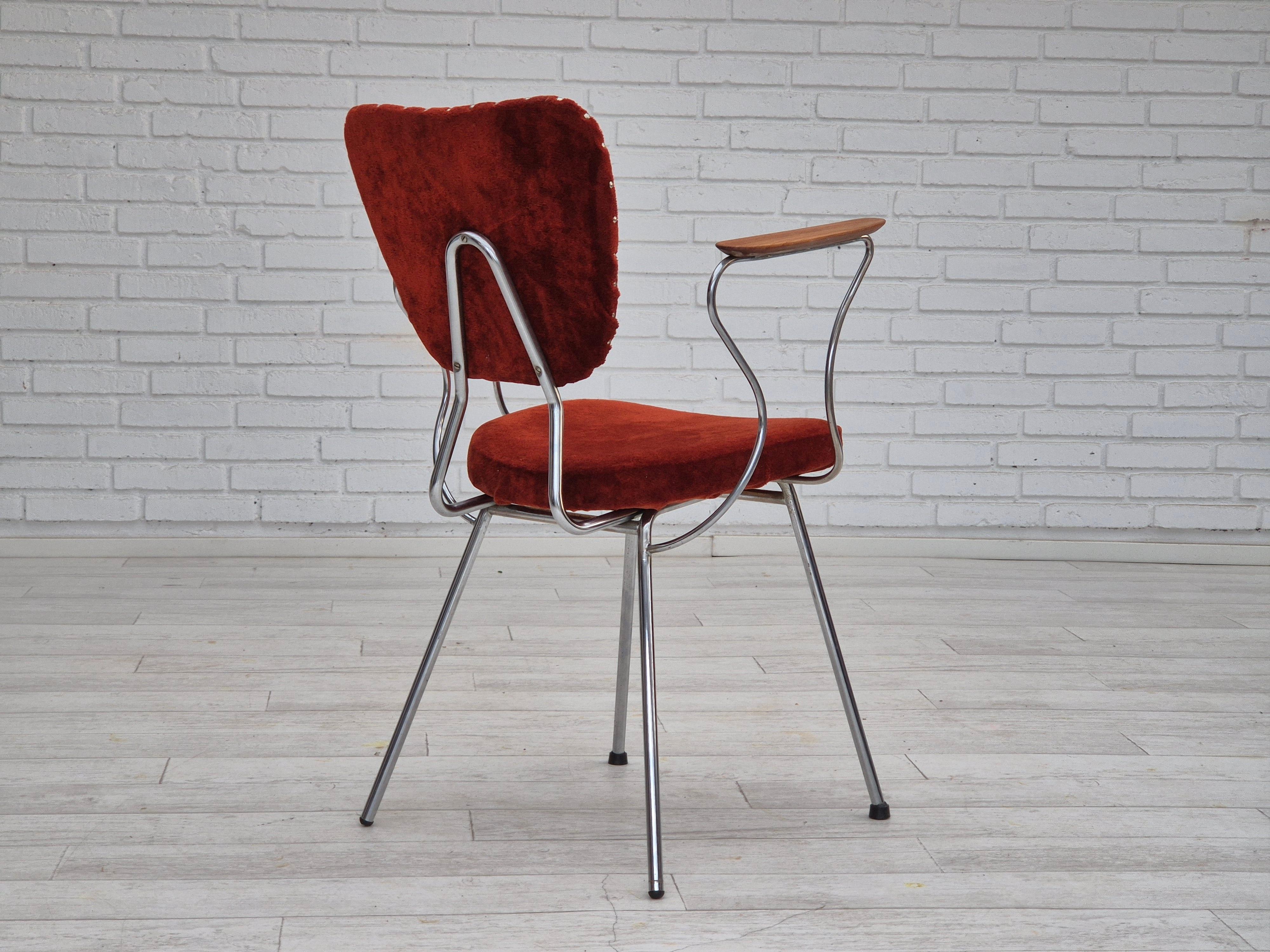1960s, Danish armchair, original condition, teak wood armrests, chrome steel. For Sale 3