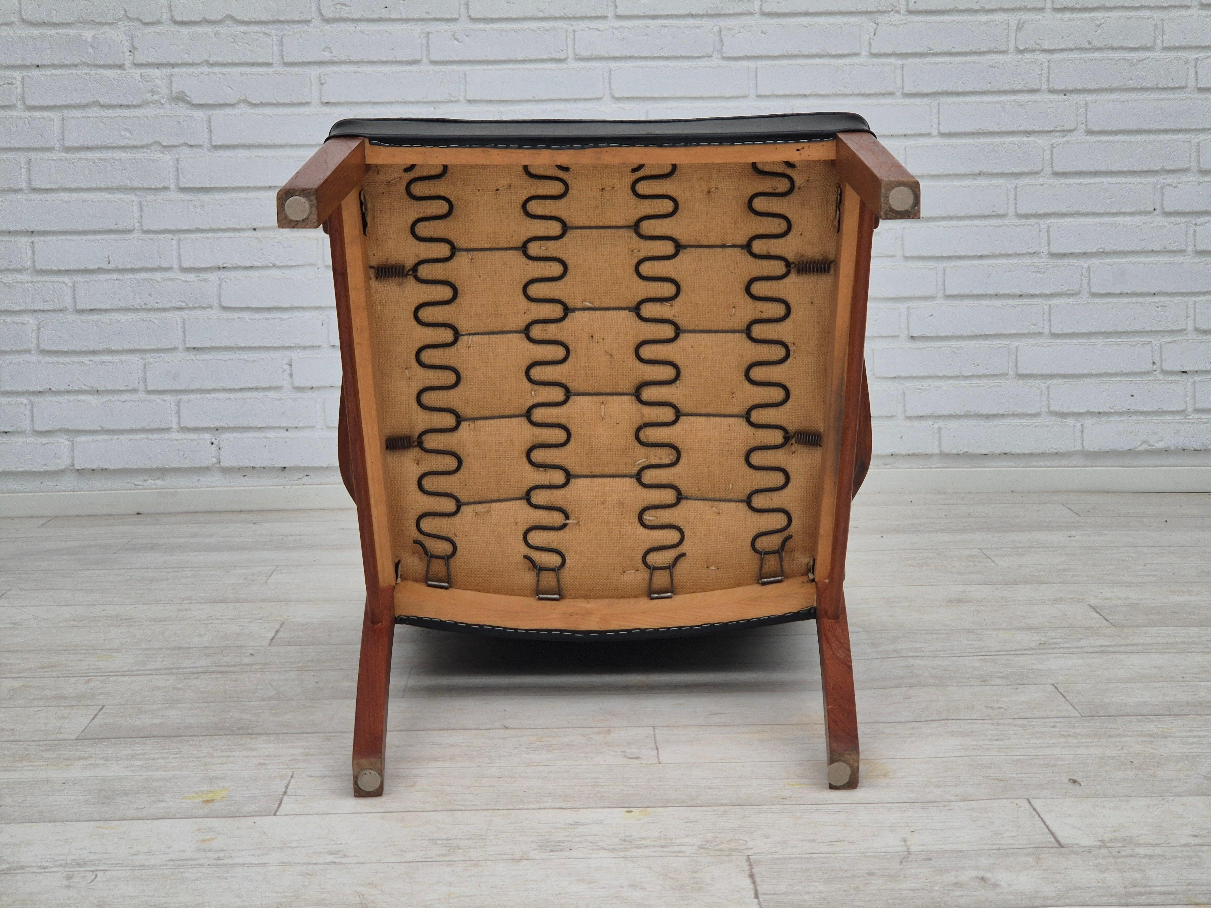 1960s, Danish armchair, original condition, teak wood, artificial leather. For Sale 6