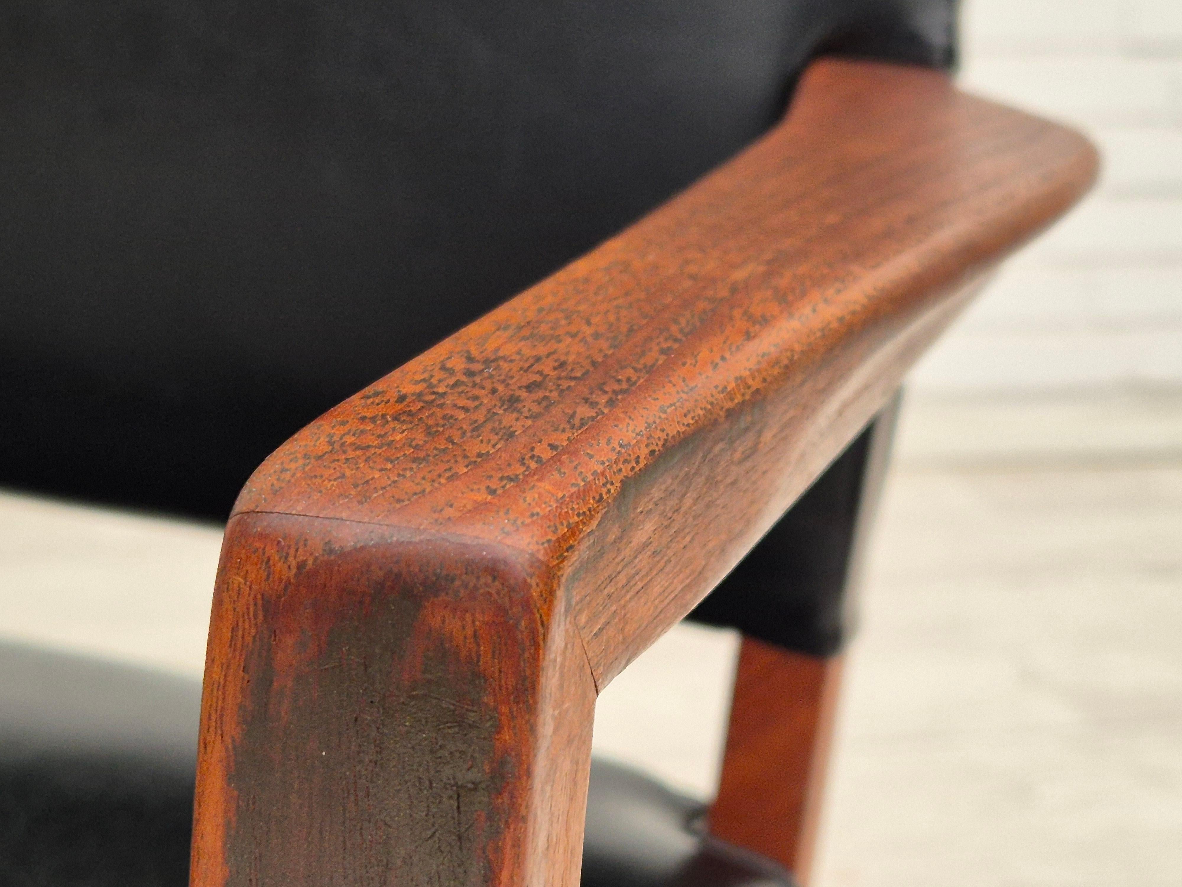 1960s, Danish armchair, original condition, teak wood, artificial leather. For Sale 7