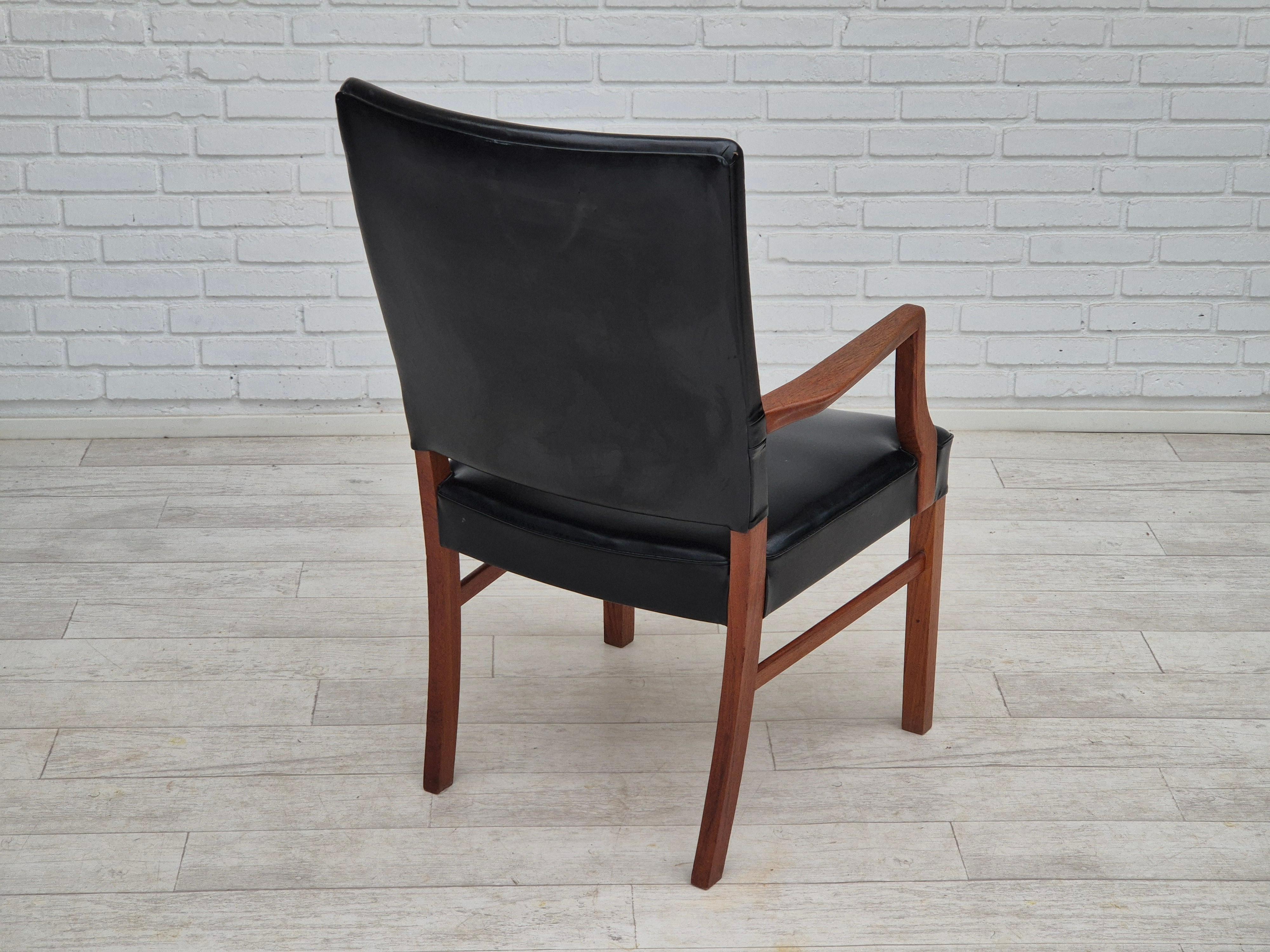 1960s, Danish armchair, original condition, teak wood, artificial leather. For Sale 9