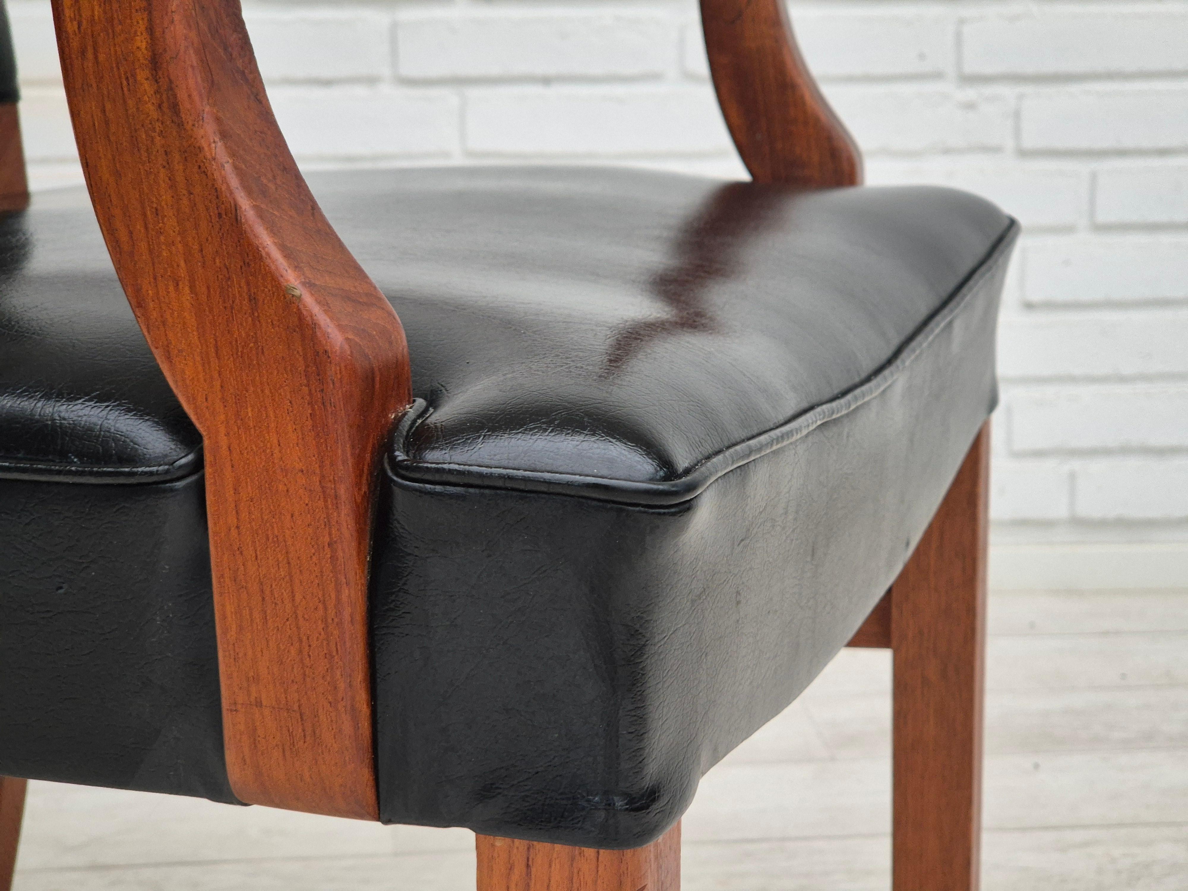 1960s, Danish armchair, original condition, teak wood, artificial leather. For Sale 1