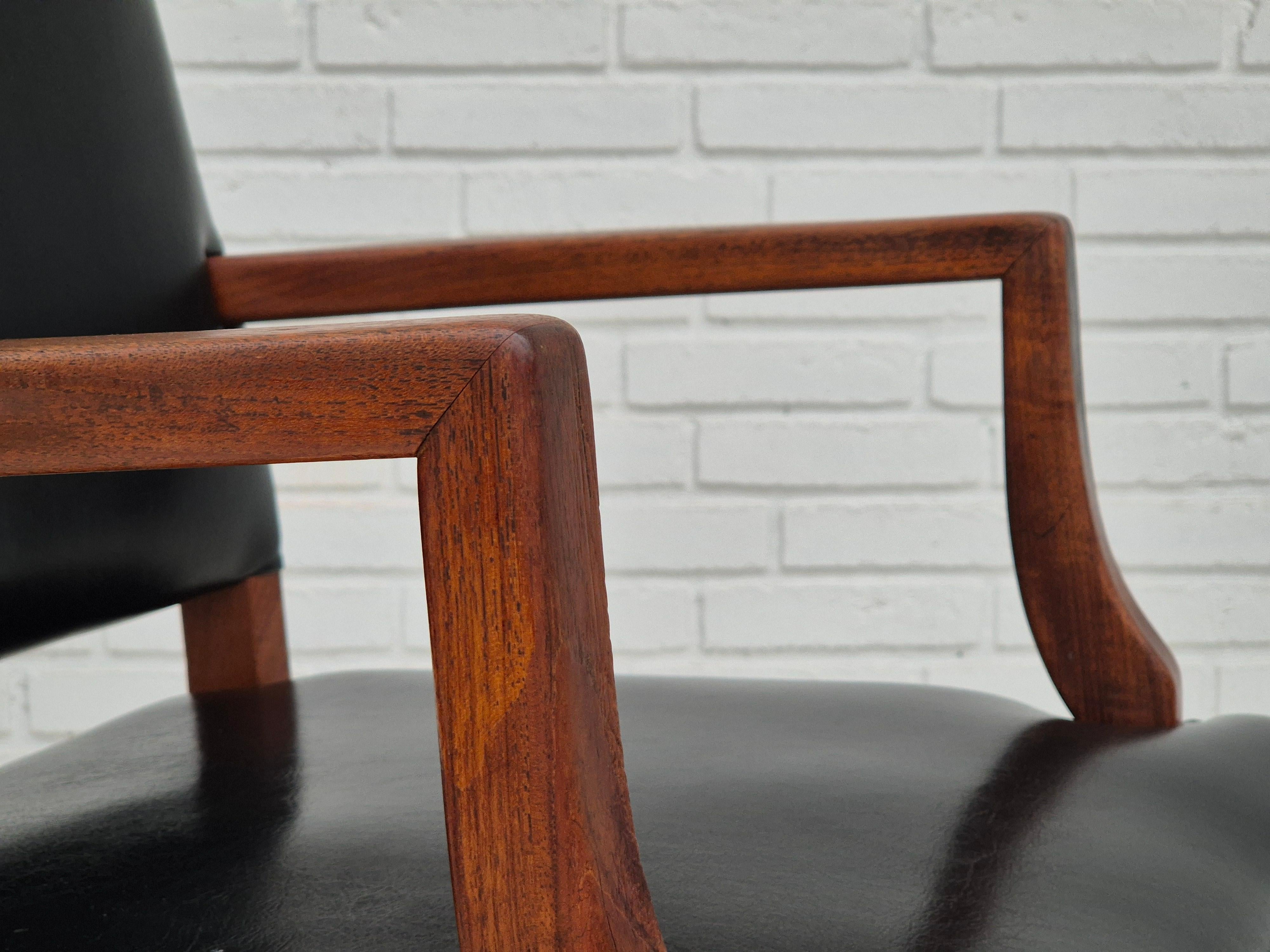 1960s, Danish armchair, original condition, teak wood, artificial leather. For Sale 2