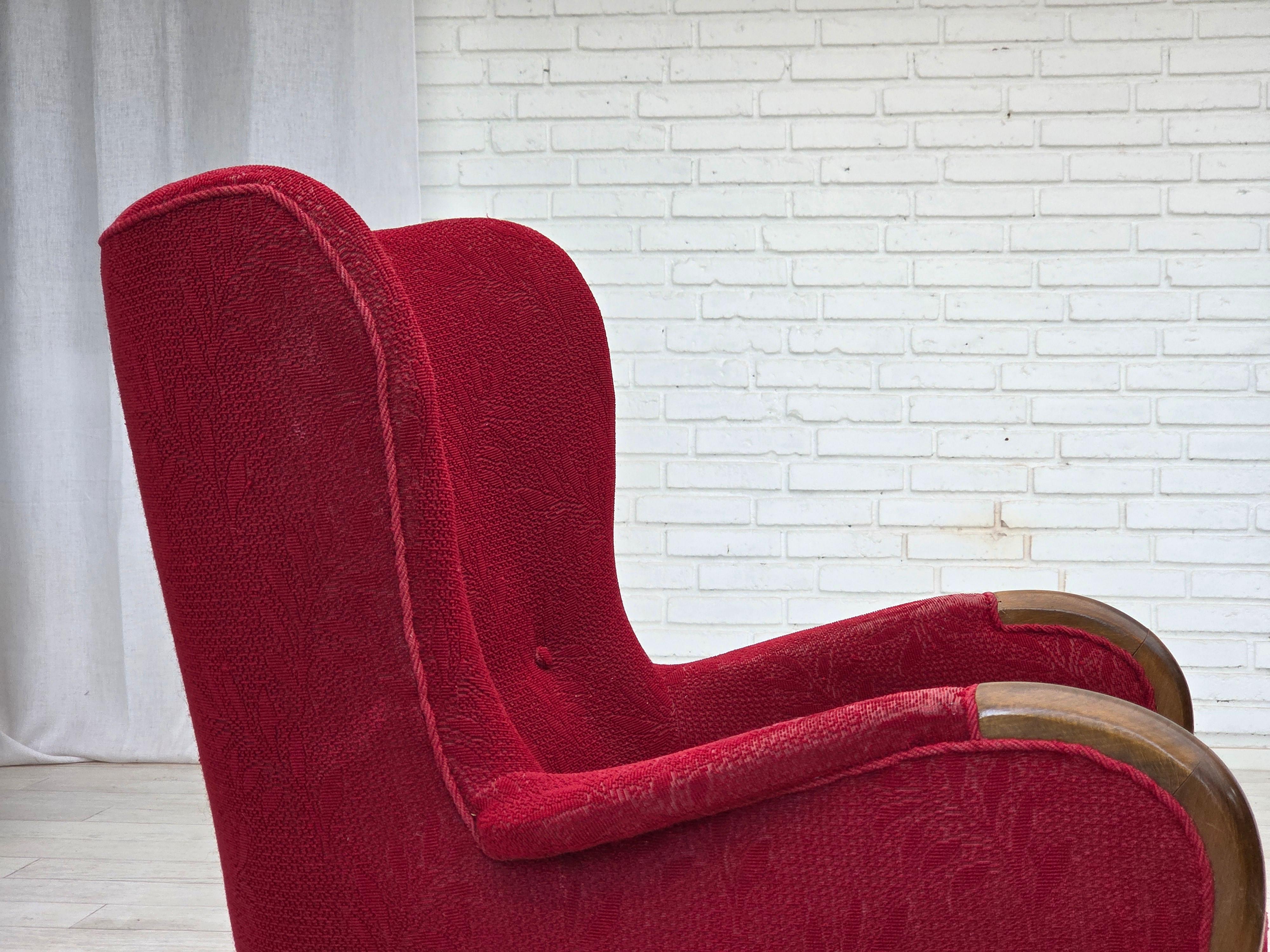 Años 60, sillón danés, estado original, tejido de lana, patas de madera de haya. en venta 5