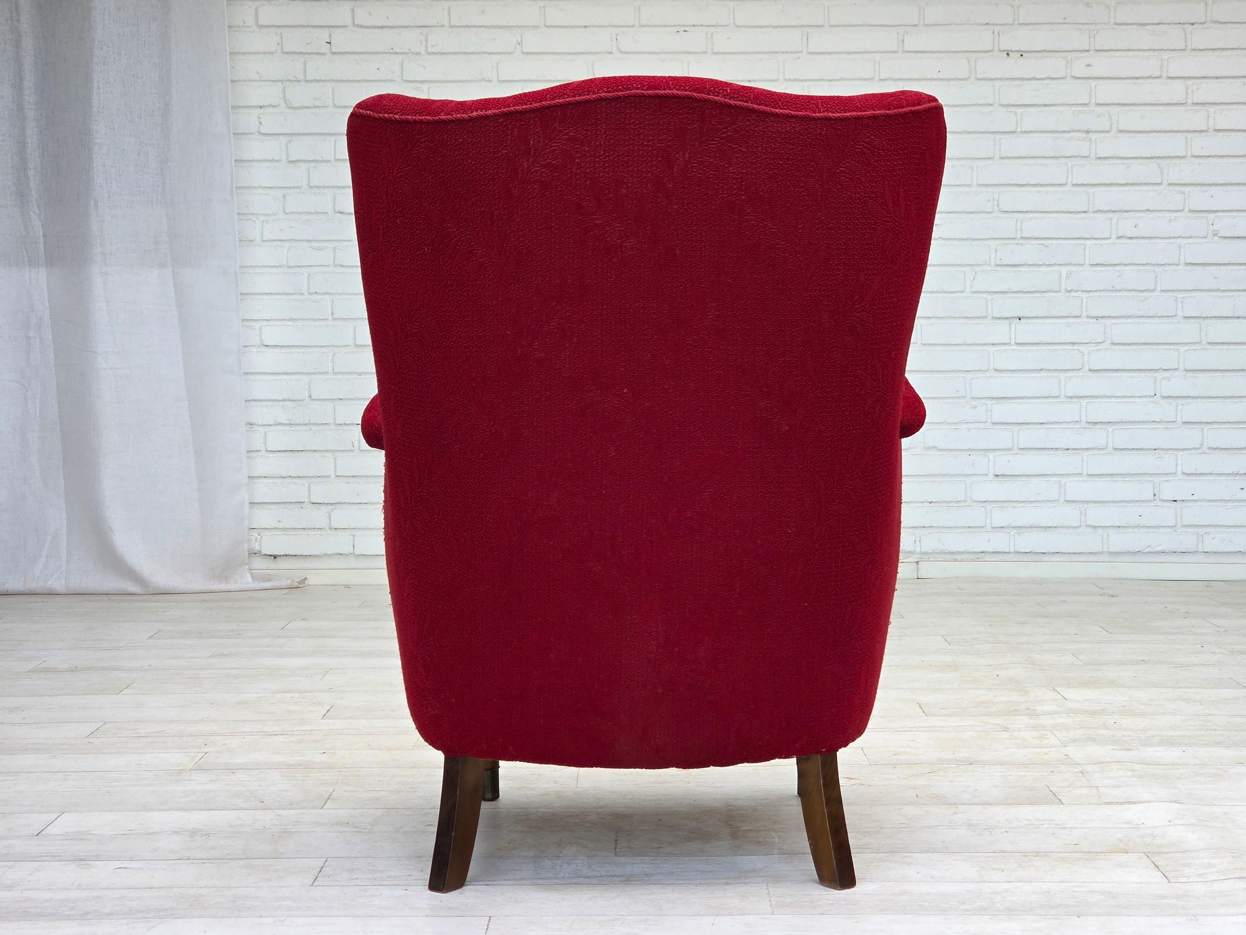 Años 60, sillón danés, estado original, tejido de lana, patas de madera de haya. en venta 6