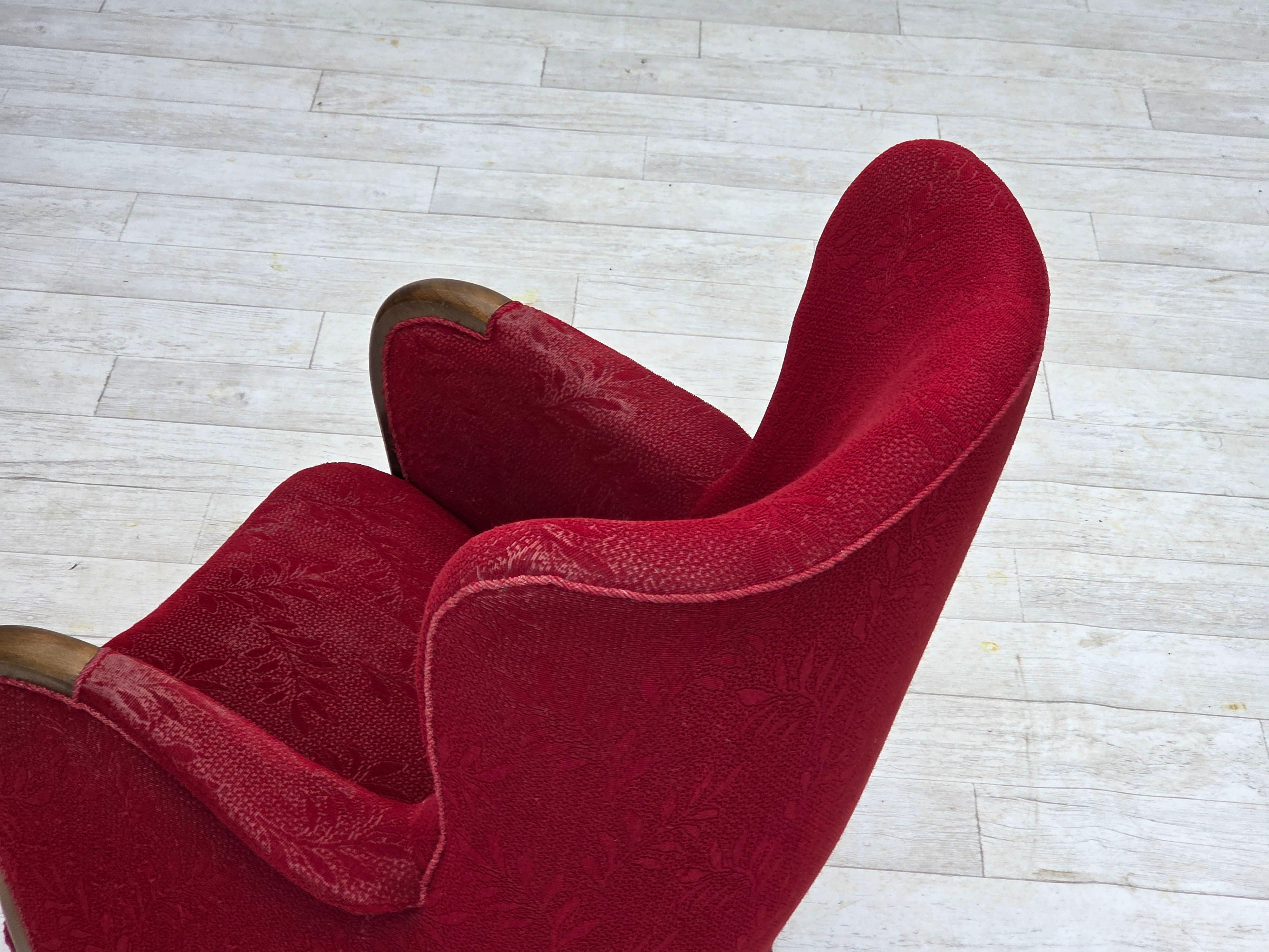 Años 60, sillón danés, estado original, tejido de lana, patas de madera de haya. en venta 8