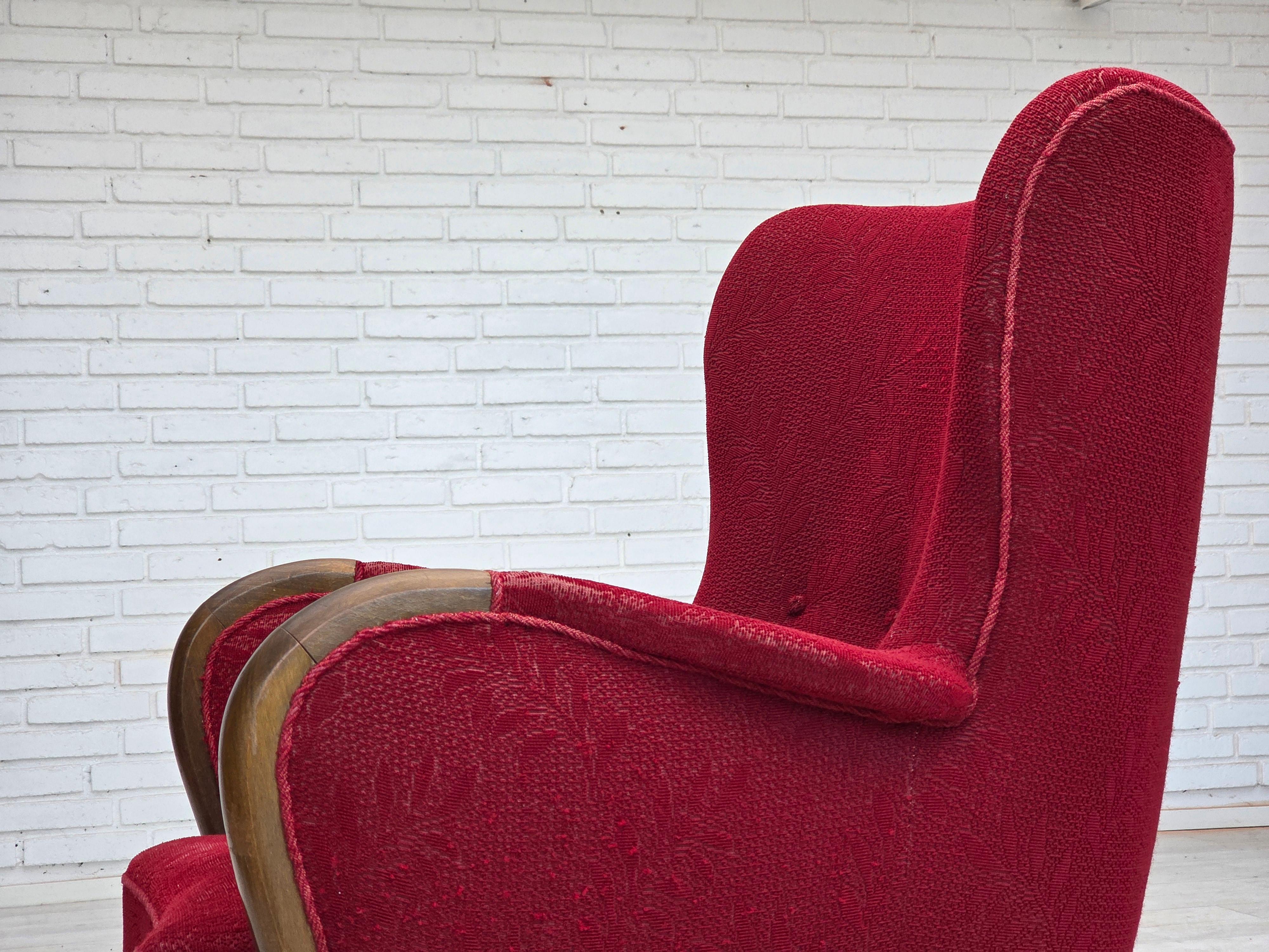 Años 60, sillón danés, estado original, tejido de lana, patas de madera de haya. en venta 9