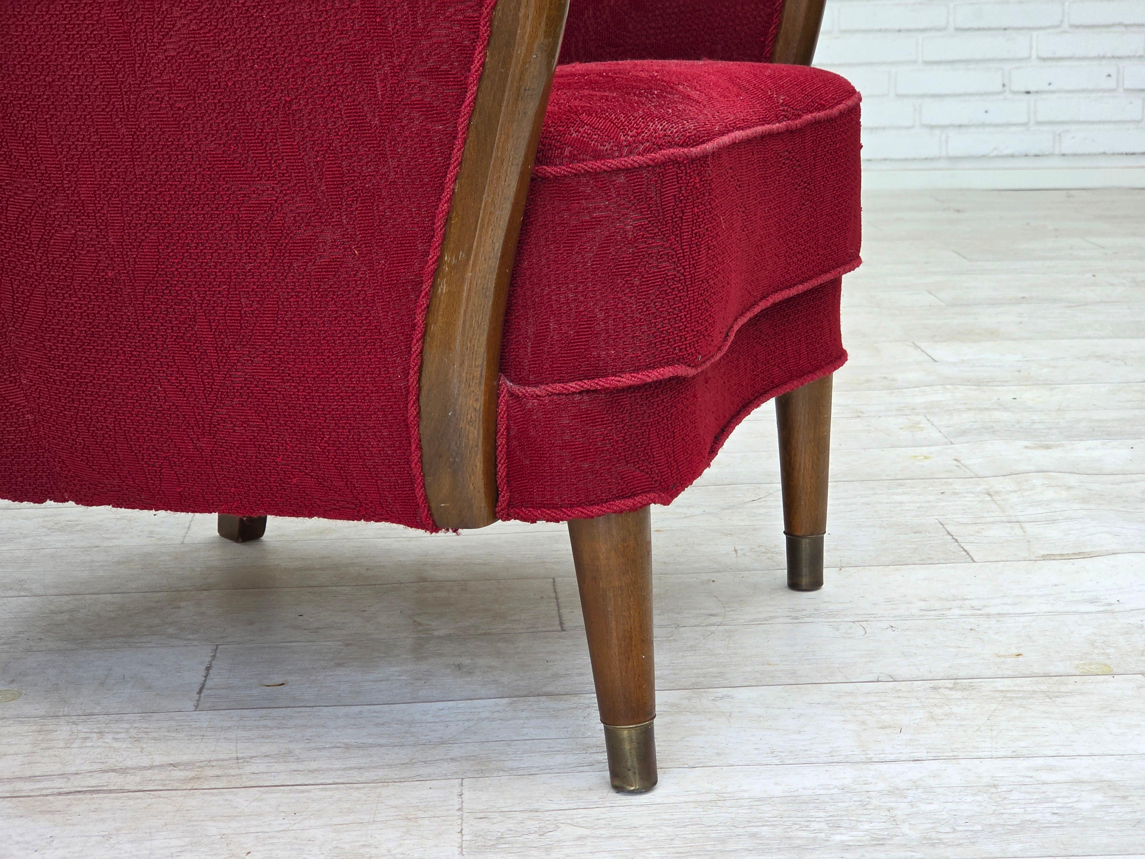 Años 60, sillón danés, estado original, tejido de lana, patas de madera de haya. Escandinavo moderno en venta