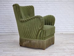 1960s, Danish armchair, original green furniture velour.