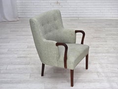 1960s, Danish armchair, original light grey furniture wool, solid teak wood.