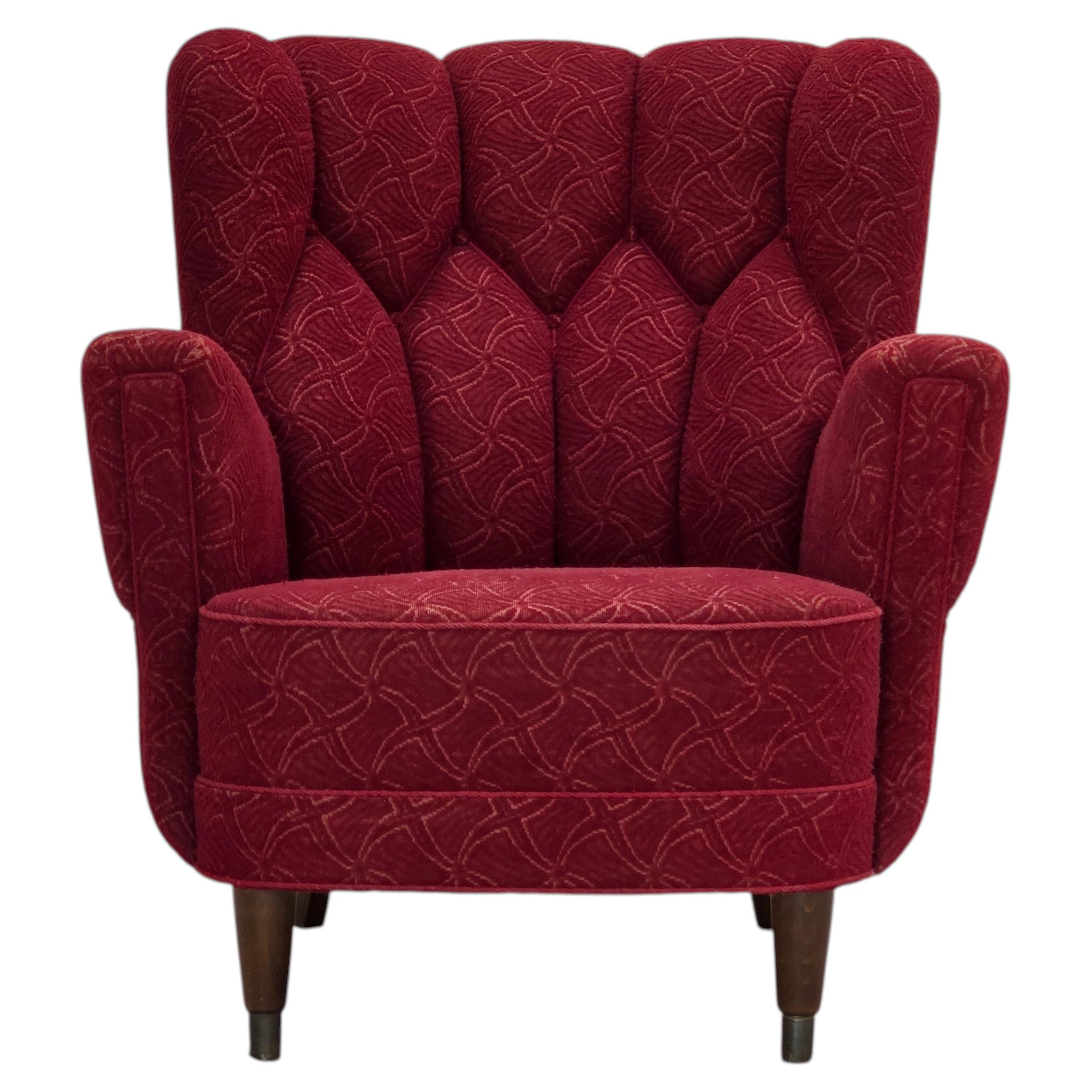 1960s, Danish armchair, original red furniture fabric.
