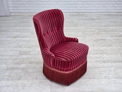 1960s, Danish armchair, original striped red furniture velour.