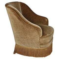 1960s, Danish armchair, original upholstery, green velour.