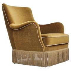 1960s, Danish armchair, original upholstery, light green velour.