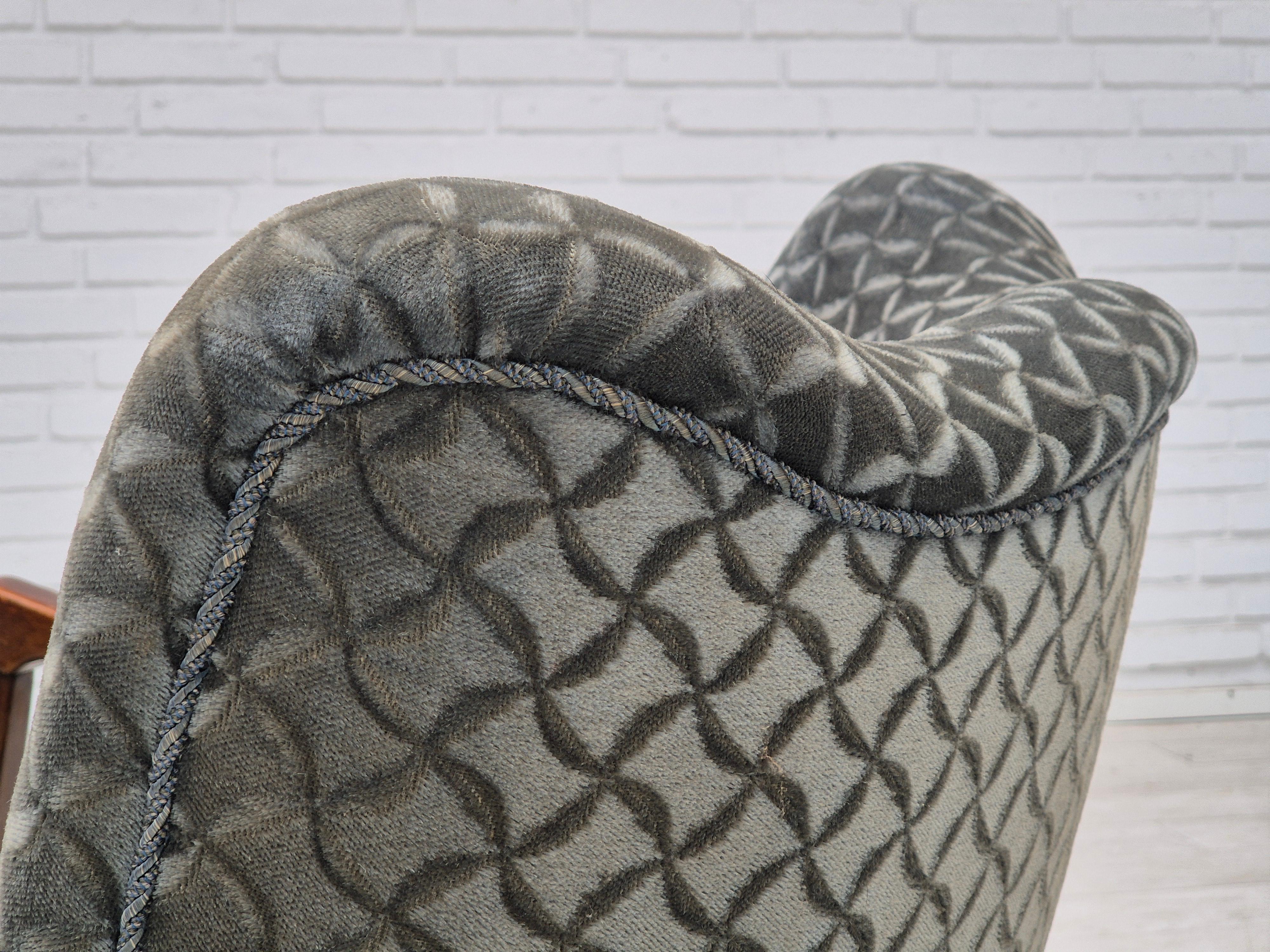 Fauteuil danois des années 1960, très bon état d'origine, velours de meuble, hêtre. en vente 3