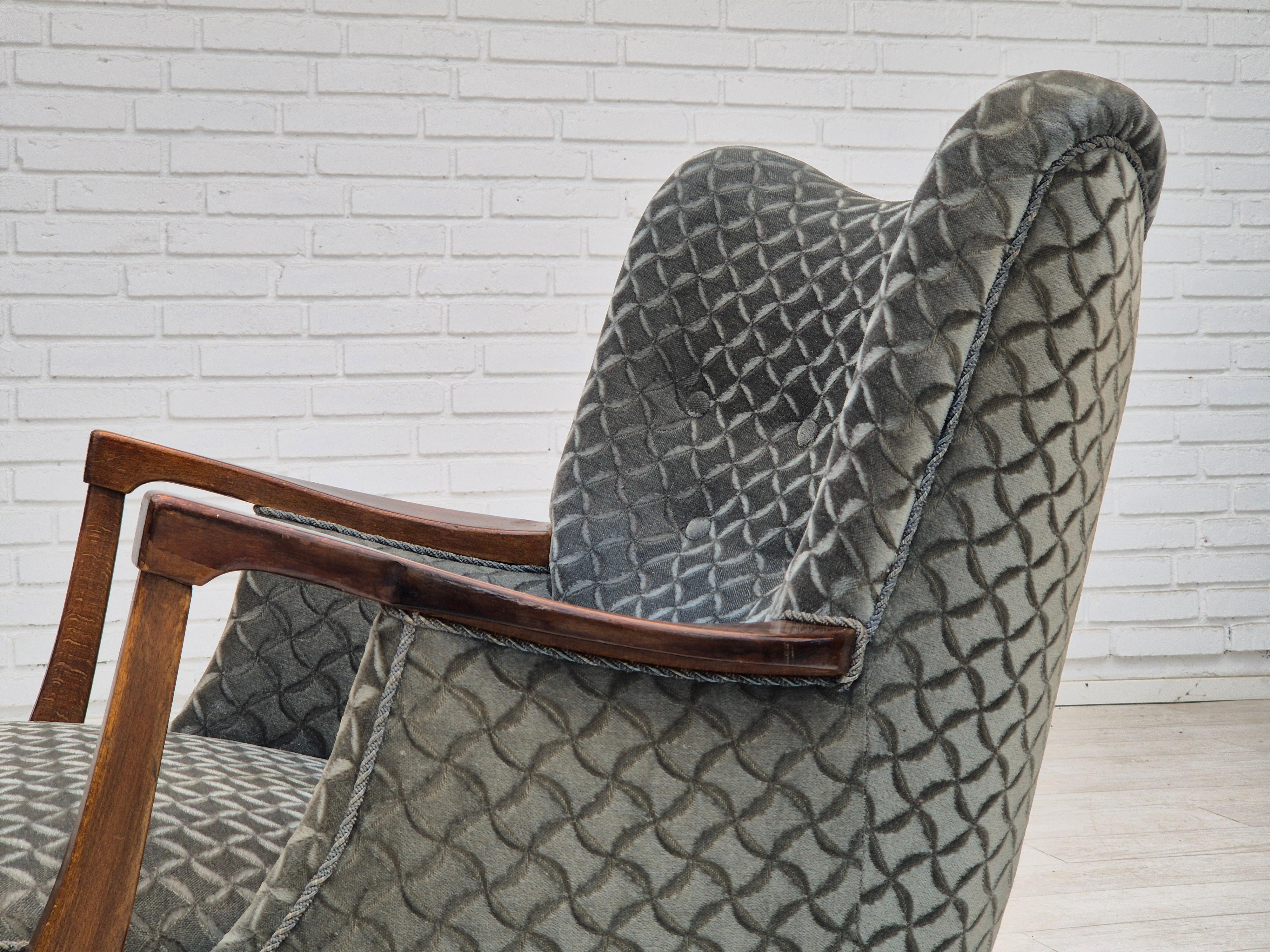 Fauteuil danois des années 1960, très bon état d'origine, velours de meuble, hêtre. en vente 7