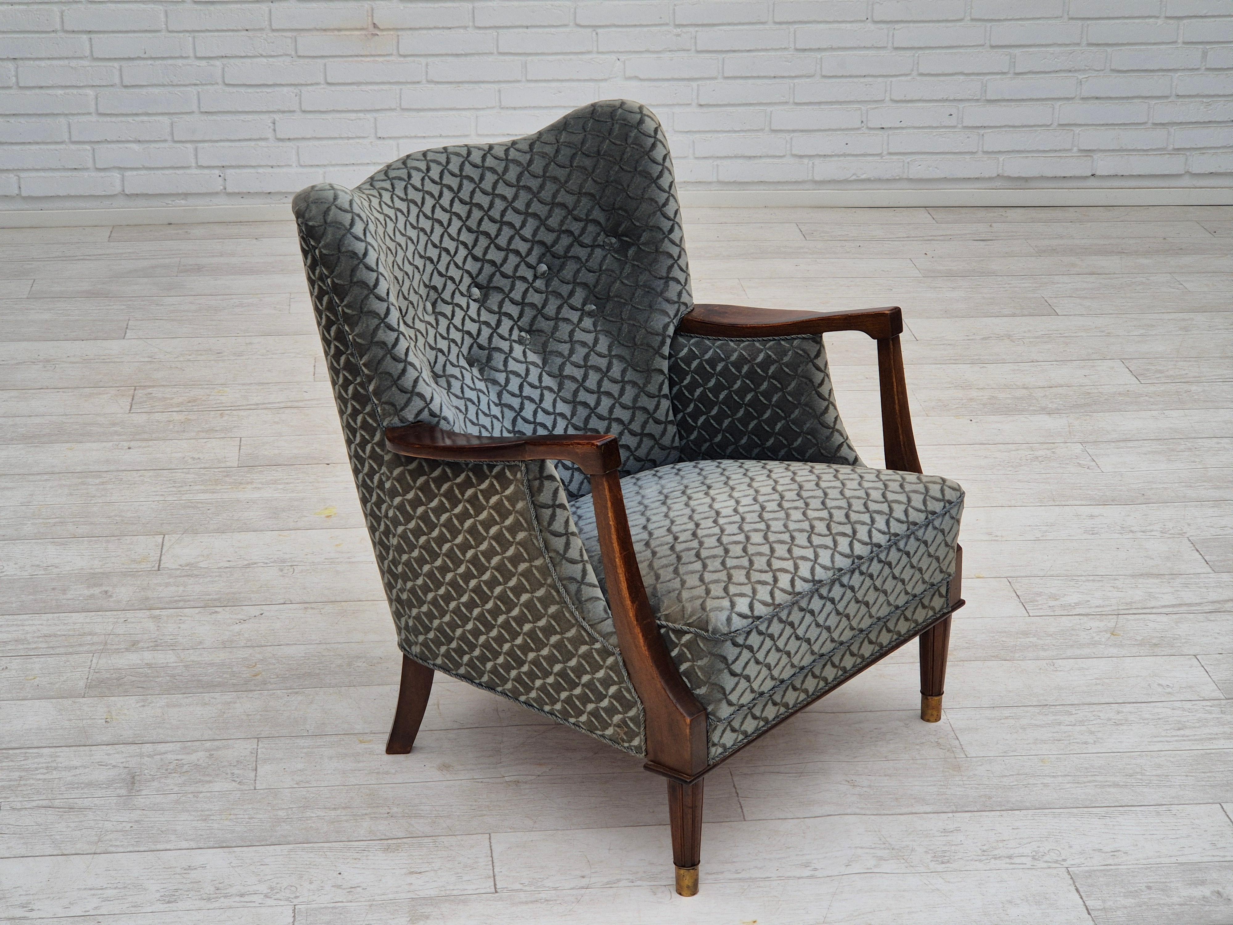 Fauteuil danois des années 1960, très bon état d'origine, velours de meuble, hêtre. en vente 9