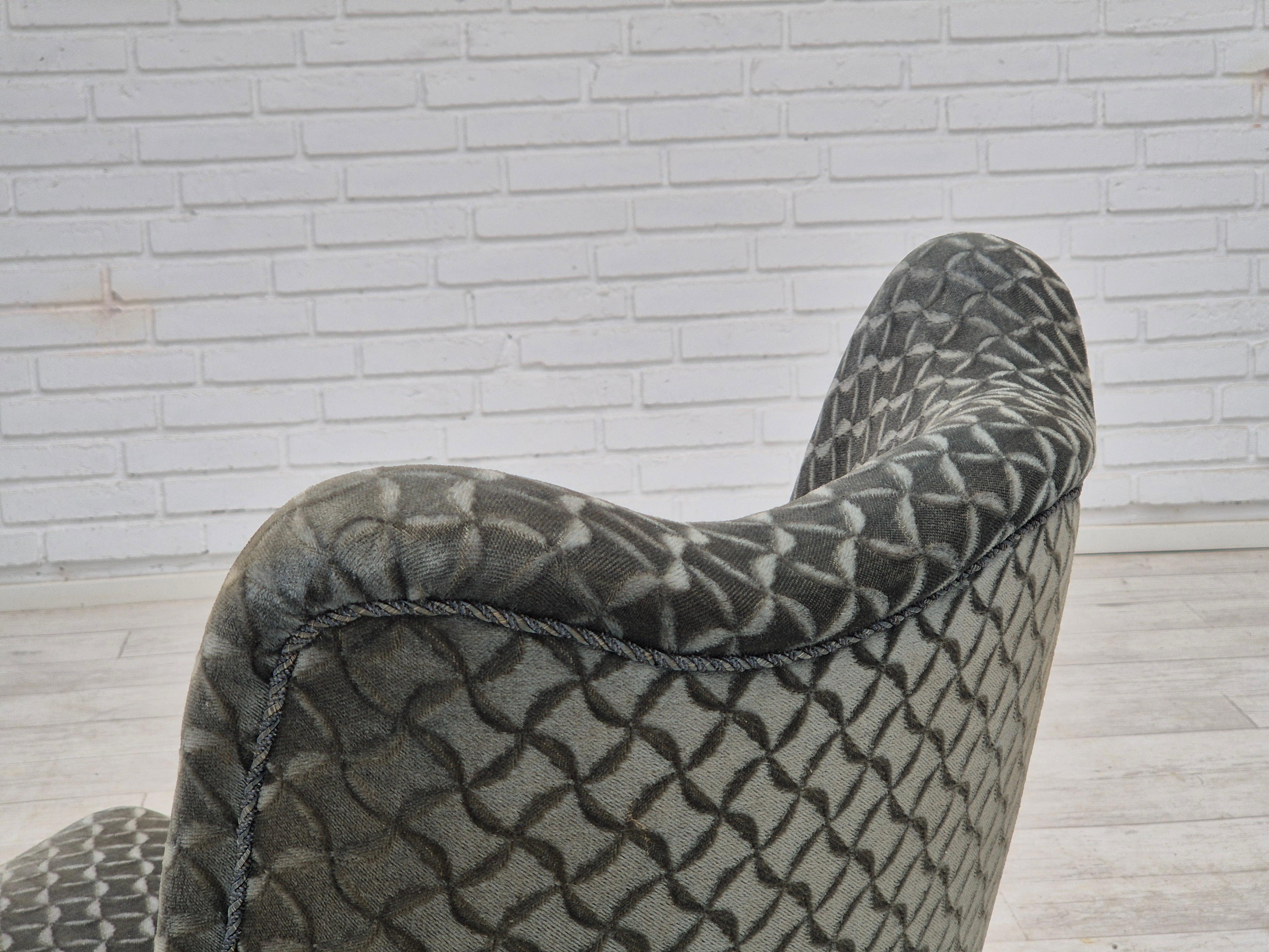 Fauteuil danois des années 1960, très bon état d'origine, velours de meuble, hêtre. en vente 10