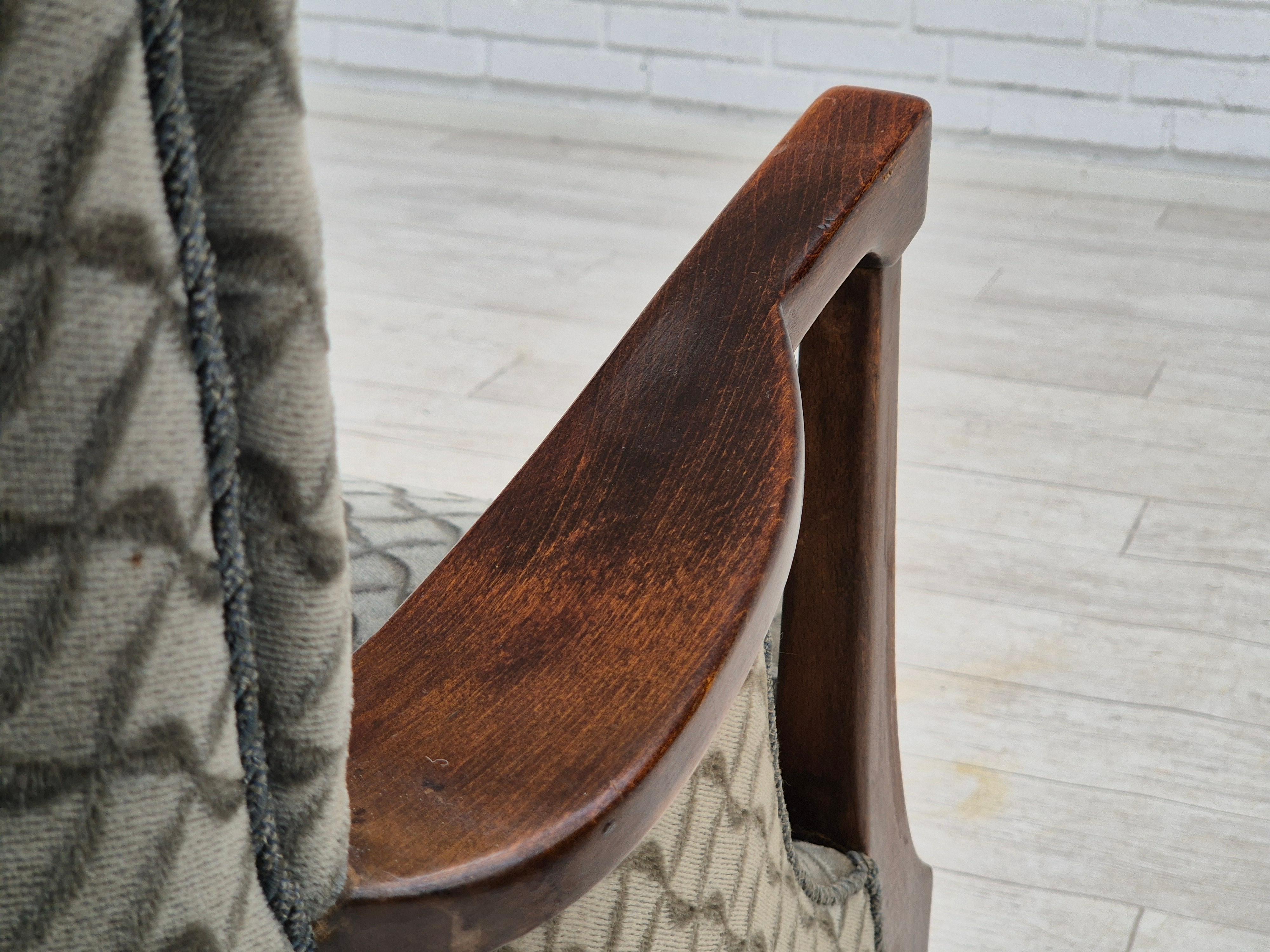 Fauteuil danois des années 1960, très bon état d'origine, velours de meuble, hêtre. en vente 11