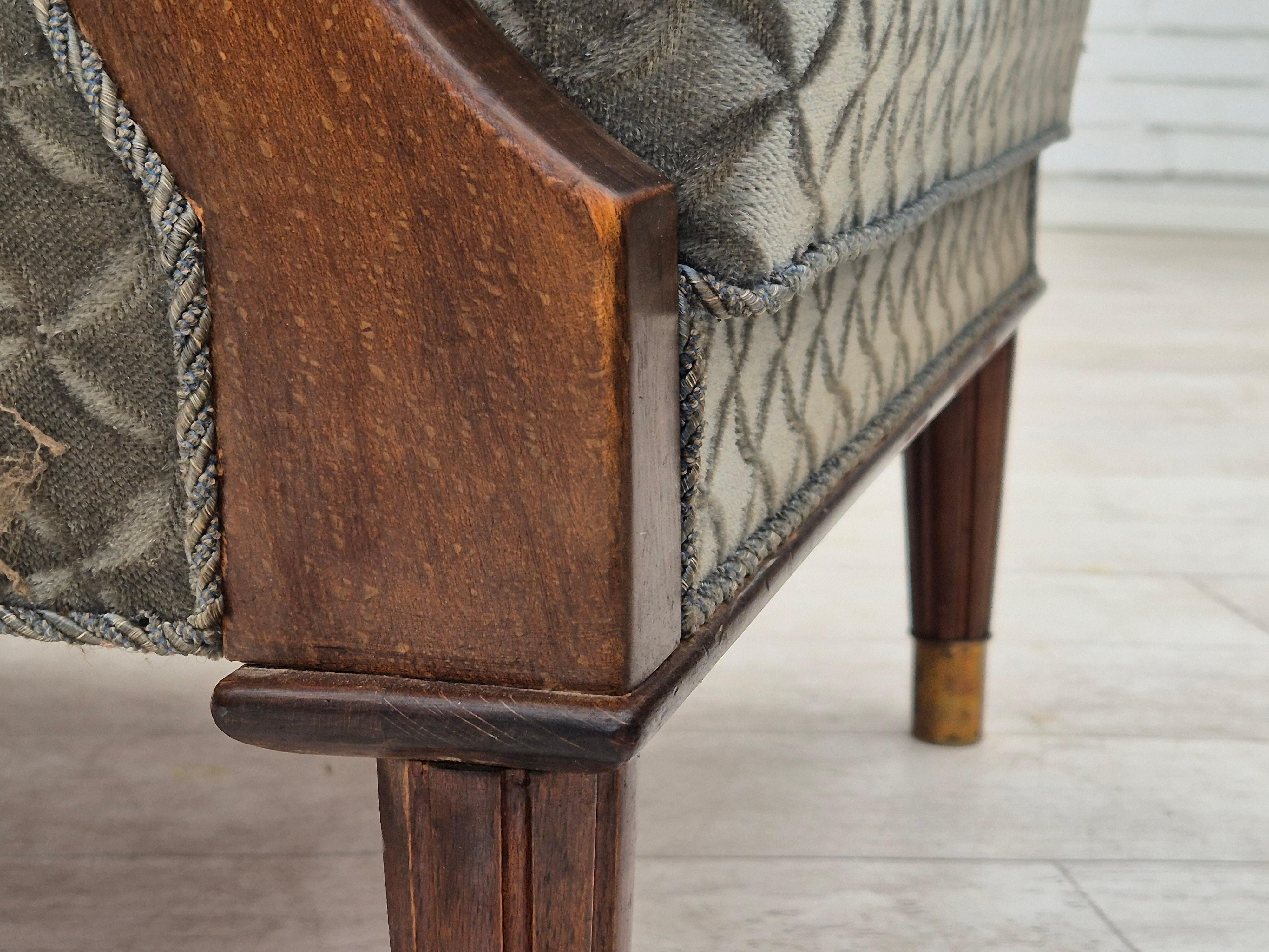 Fauteuil danois des années 1960, très bon état d'origine, velours de meuble, hêtre. en vente 1