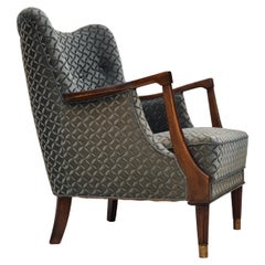 1960s, Danish armchair, original very good condition, furniture velour, beech.
