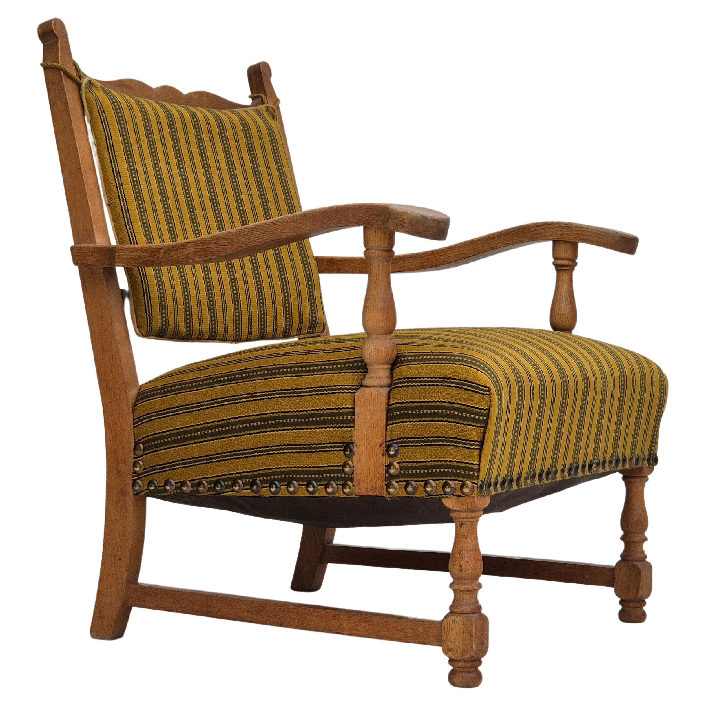 1960s, Danish armchair, original very good condition, furniture wool, solid oak.