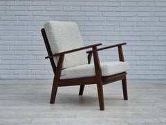 1960s, Danish armchair, refurbished in quality white/grey furniture fabric.