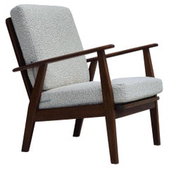 Vintage 1960s, Danish armchair, refurbished in quality white/grey furniture fabric.