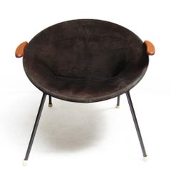 1960s Danish Balloon Chair in Chocolate Suede & Teak by Hans Olsen