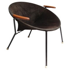 1960s Danish Balloon Chair in Chocolate Suede & Teak by Hans Olsen
