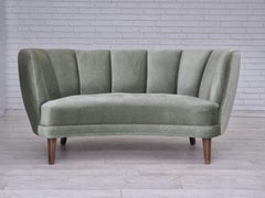 1960s, Danish "Banan" sofa, original condition, light green furniture velour.