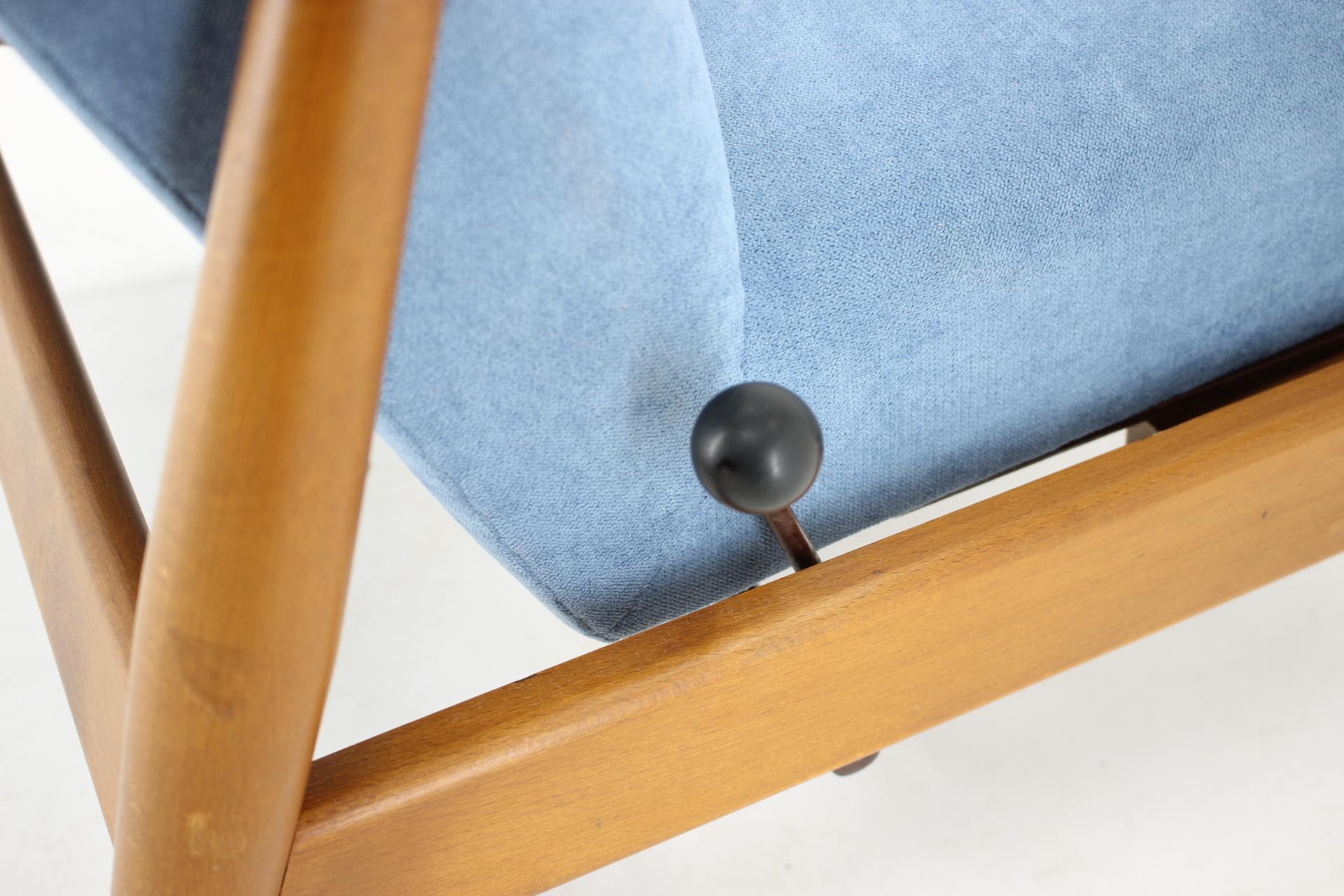 Fabric 1960s Danish Beech Reclining Easy Chair