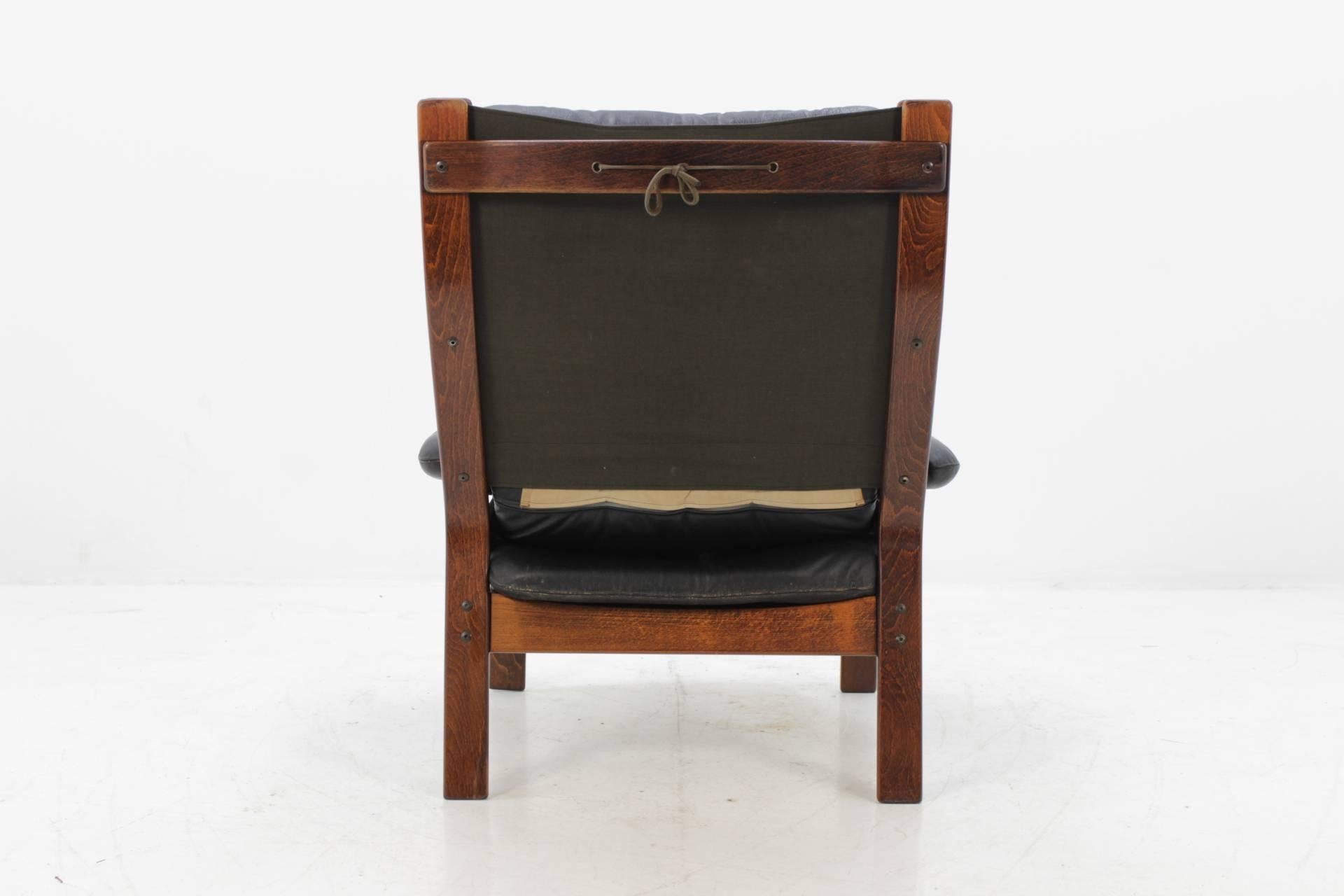 1960s Danish Bentwood Leather Lounge Chair 2