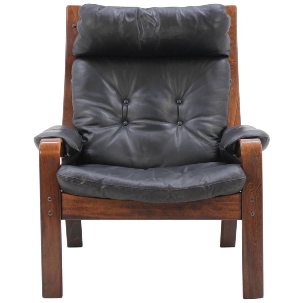 1960s Danish Bentwood Leather Lounge Chair