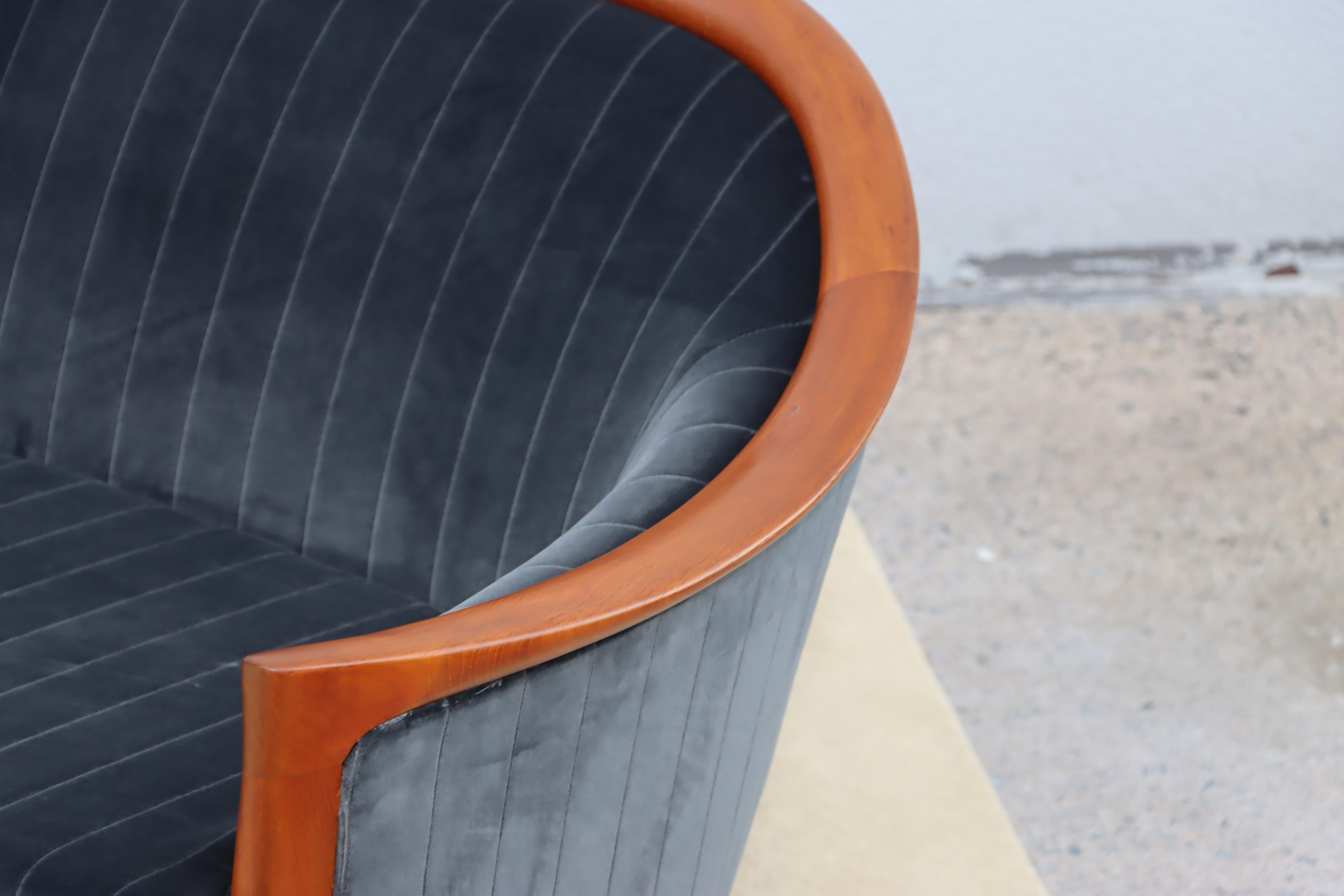 1960's Danish Bertil Fridhagen Teak Sofa In Velvet Upholstery For Sale 9