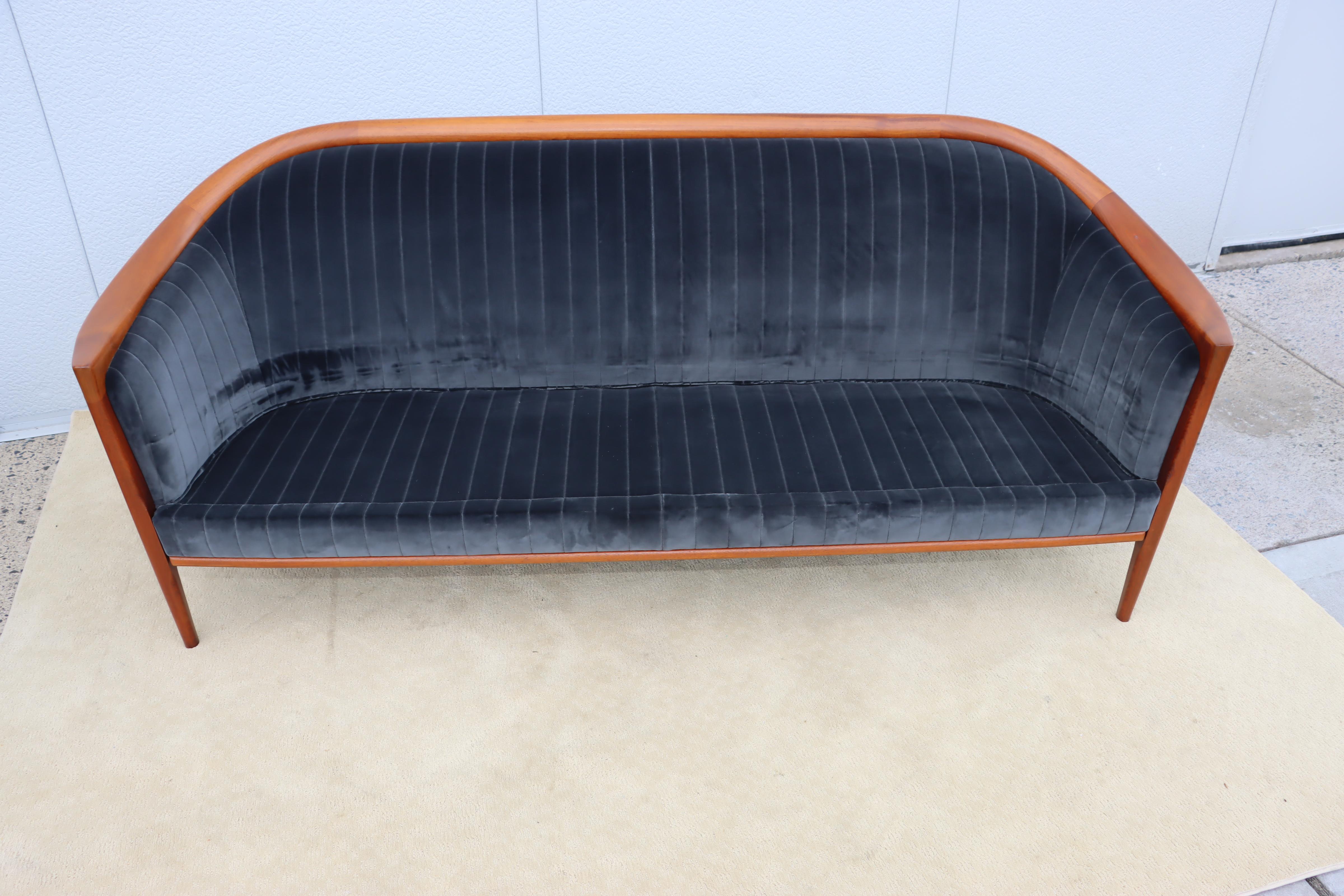 1960's Danish Bertil Fridhagen Teak Sofa In Velvet Upholstery For Sale 10