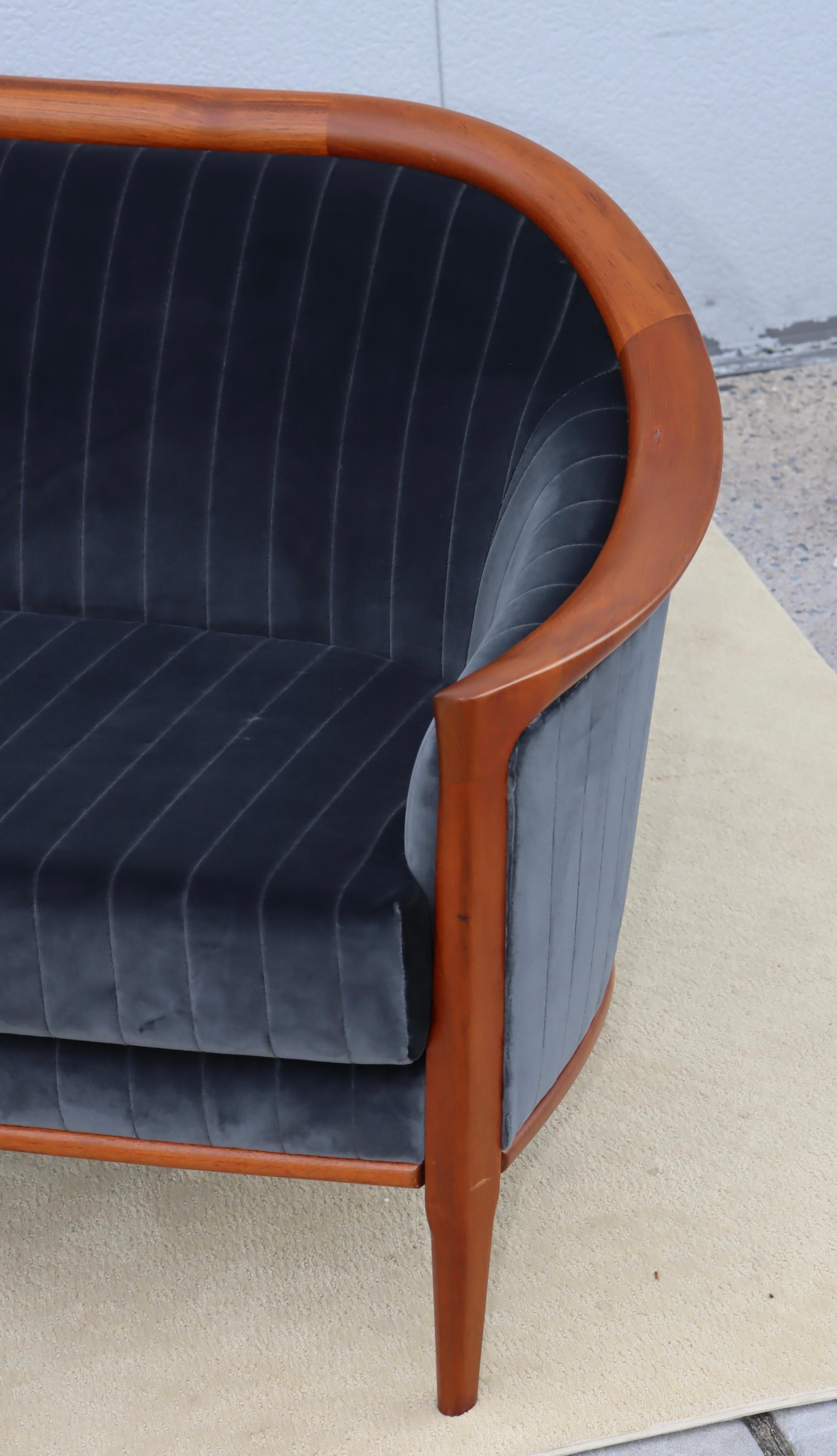 Mid-Century Modern 1960's Danish Bertil Fridhagen Teak Sofa In Velvet Upholstery For Sale