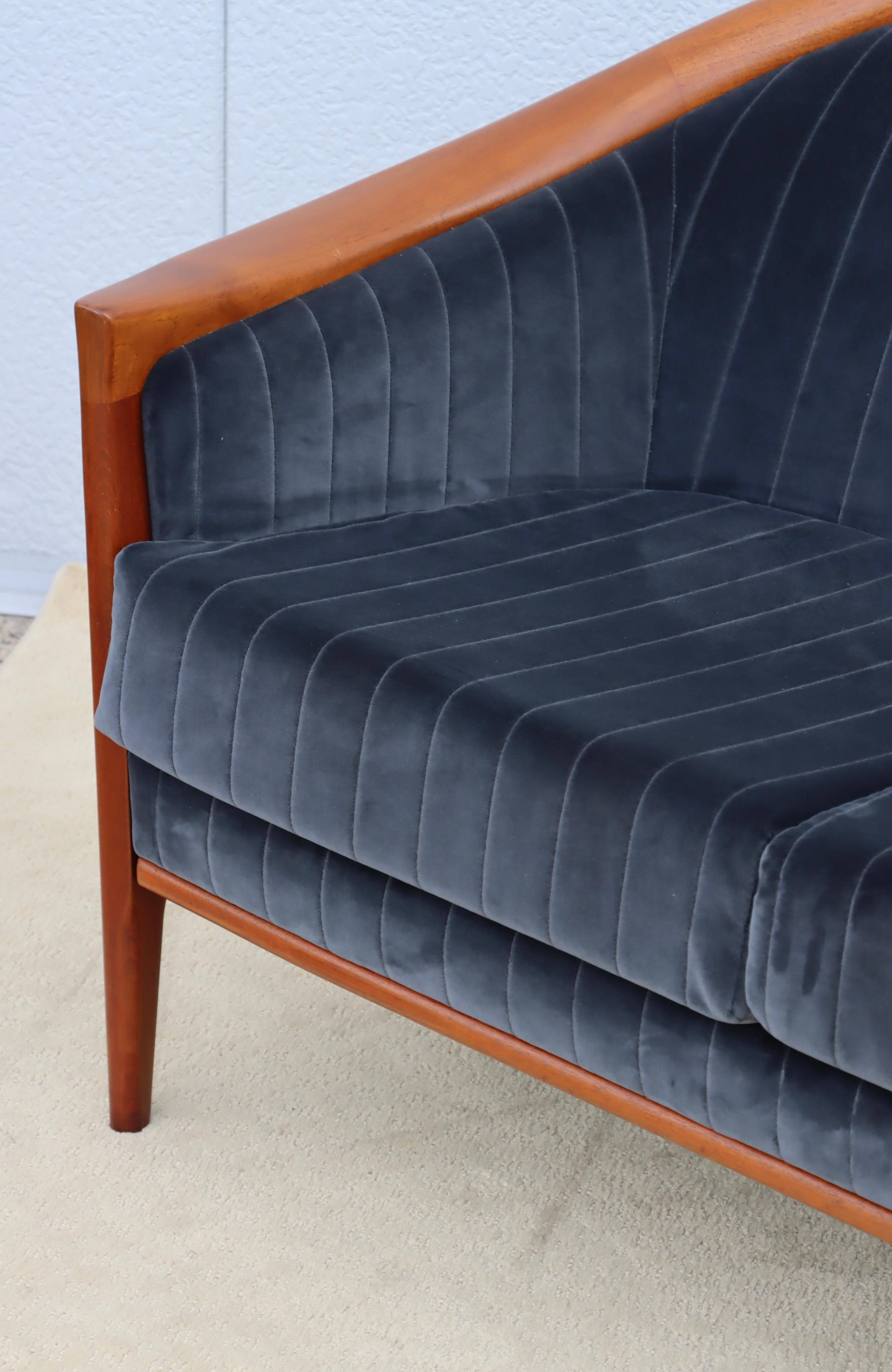 Swedish 1960's Danish Bertil Fridhagen Teak Sofa In Velvet Upholstery For Sale