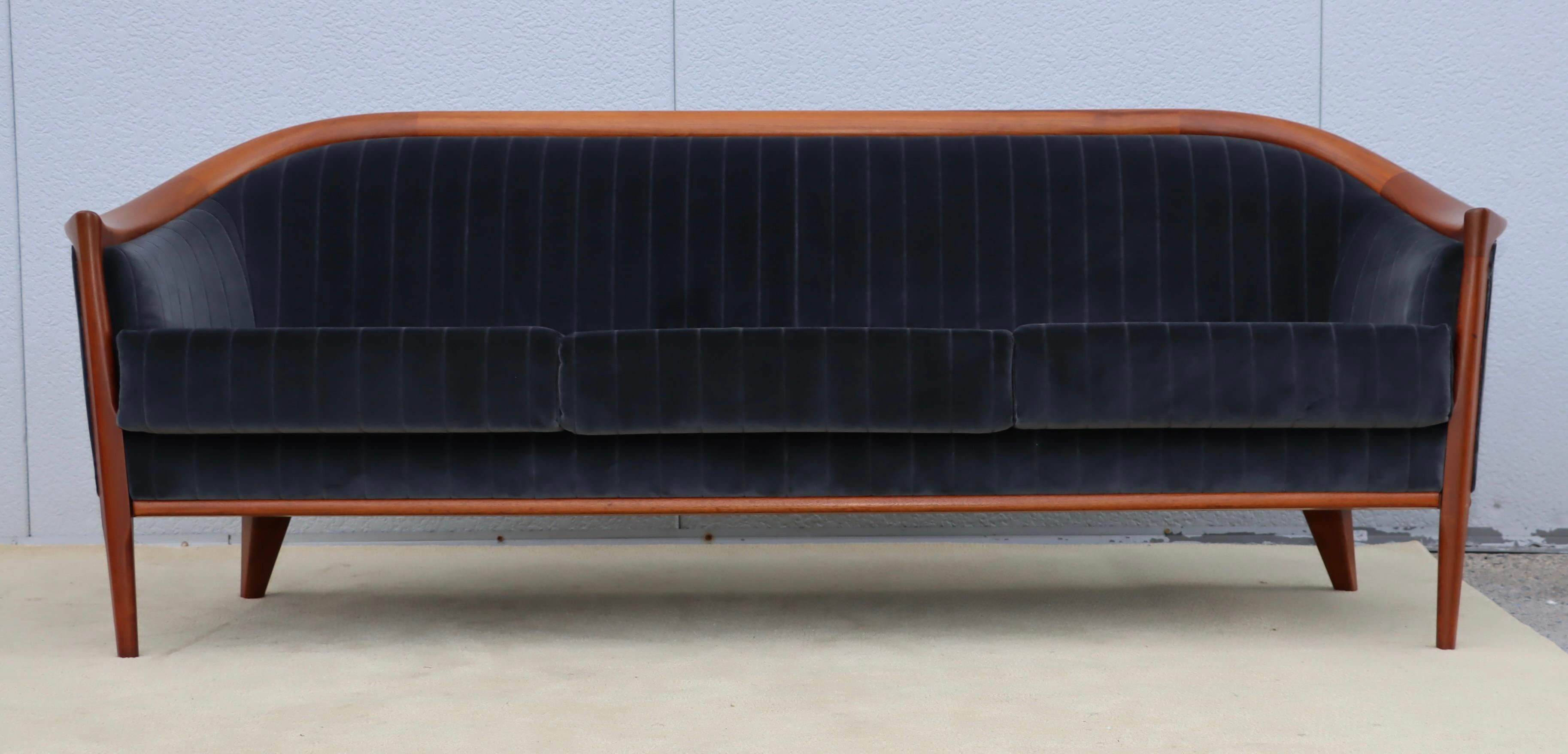 Mid-20th Century 1960's Danish Bertil Fridhagen Teak Sofa In Velvet Upholstery For Sale