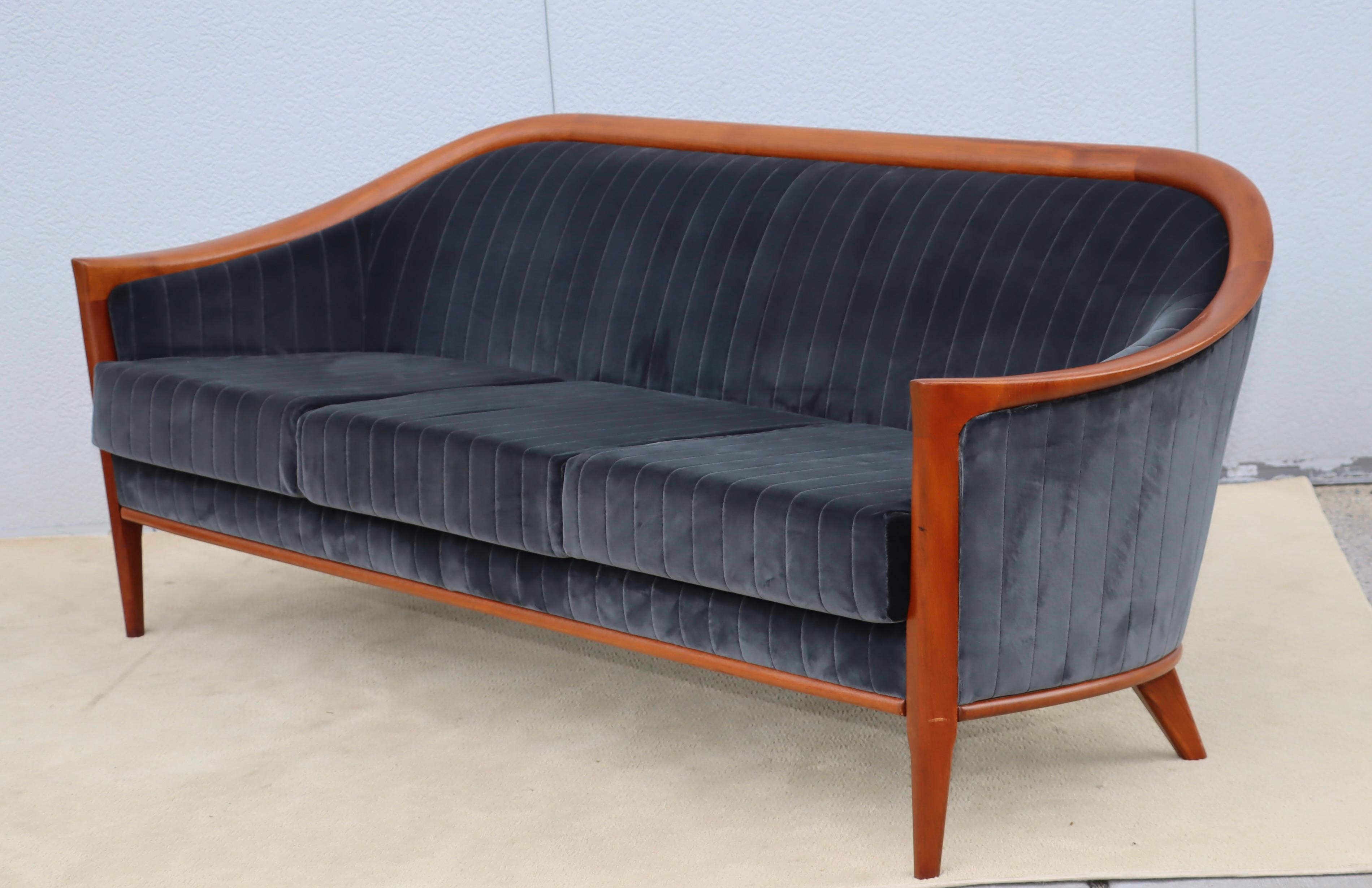 1960's Danish Bertil Fridhagen Teak Sofa In Velvet Upholstery For Sale 1