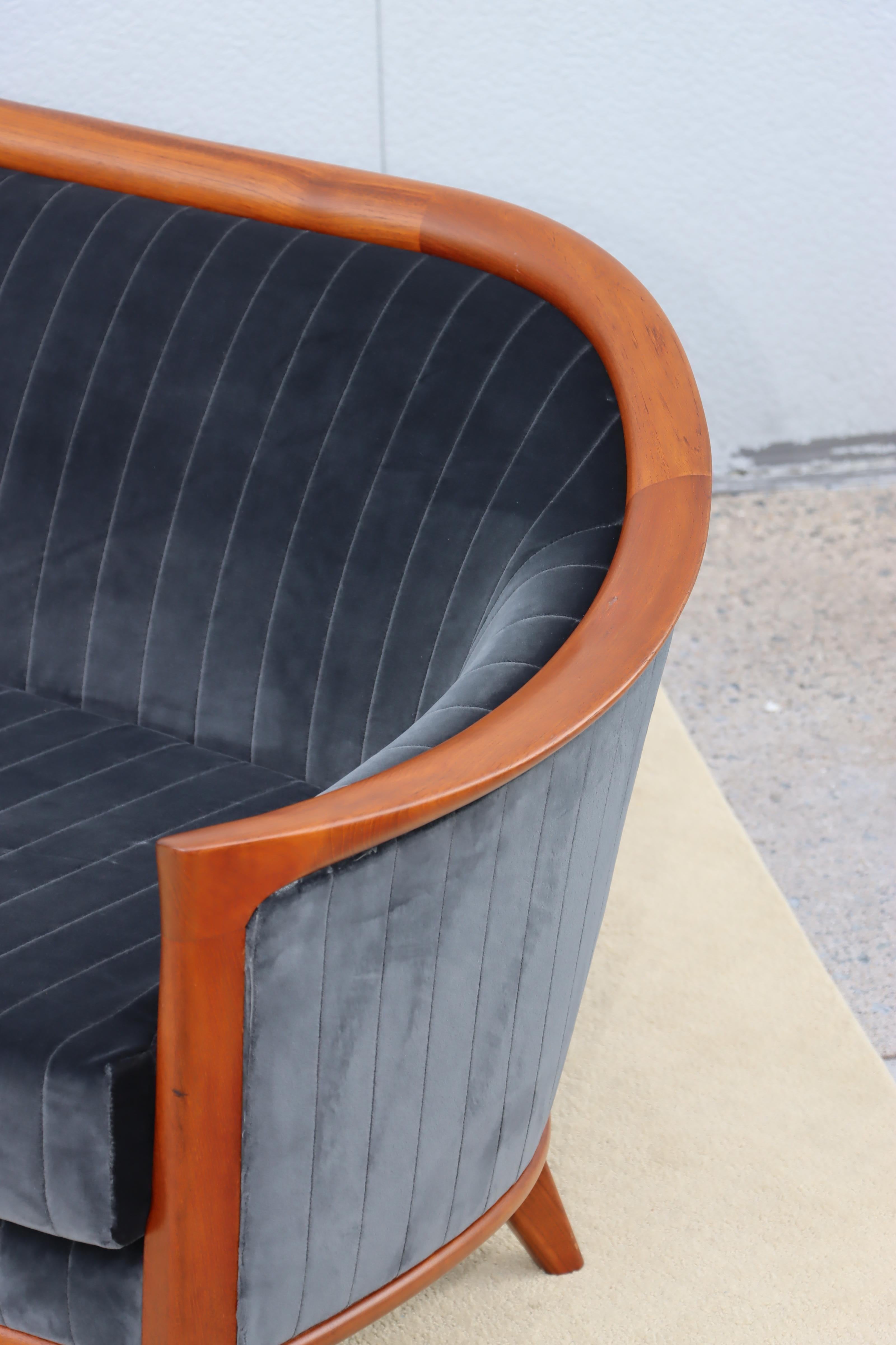 1960's Danish Bertil Fridhagen Teak Sofa In Velvet Upholstery For Sale 2