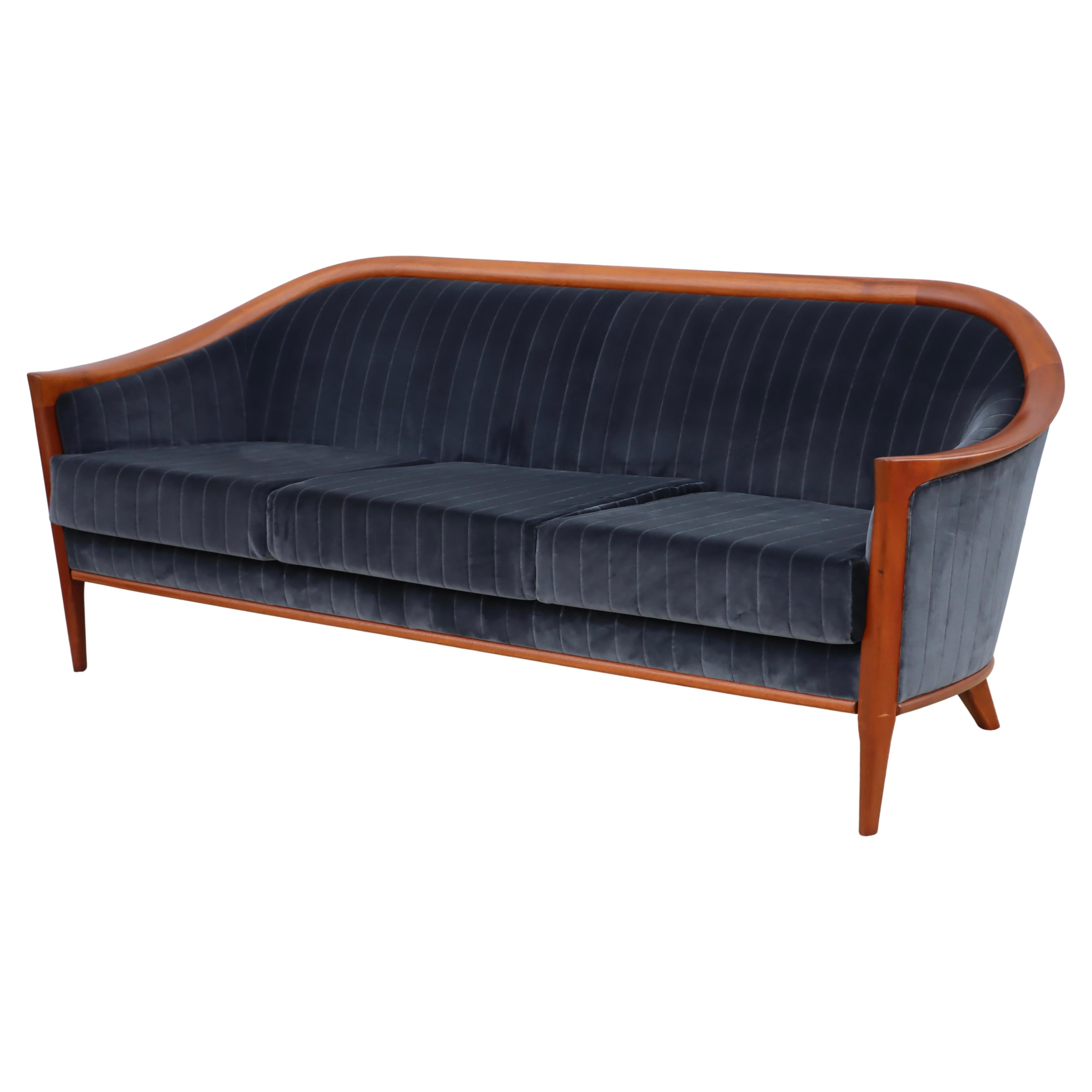 1960's Danish Bertil Fridhagen Teak Sofa In Velvet Upholstery For Sale