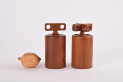 1960s Danish Birgit Krogh Woodline Salt Pepper Mills Teak and Brass, Midcentury