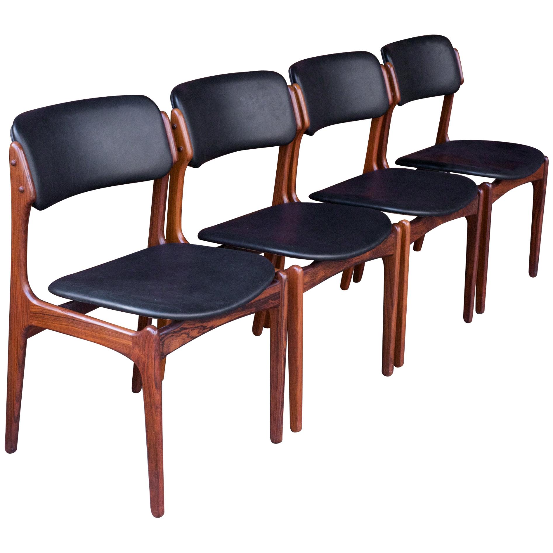 1960s Danish Black Rosewood Dining Chairs Mid Century Scandinavian Erik Buch, 4