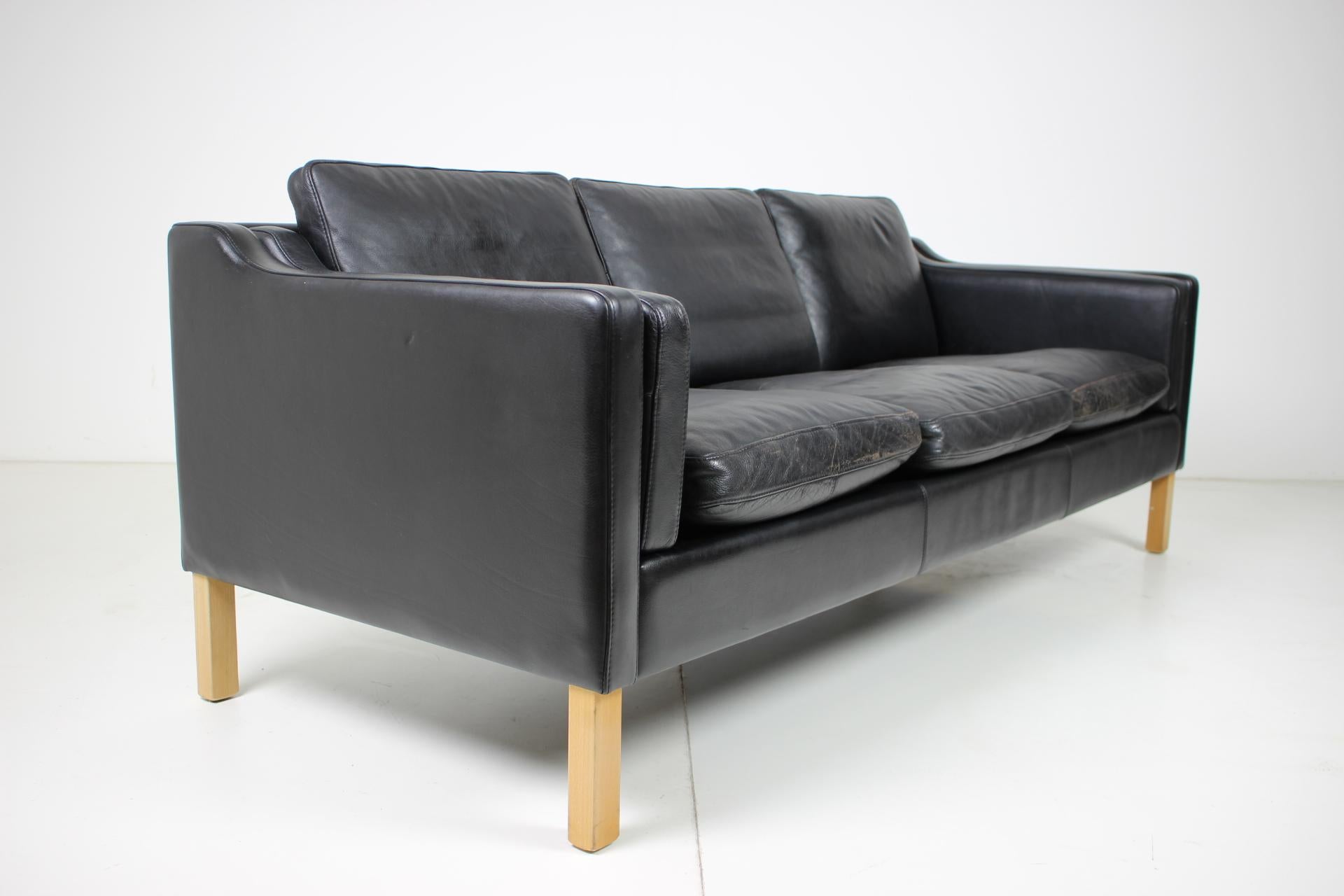 Mid-Century Modern 1960s Danish Black Leather 3-Seat Sofa